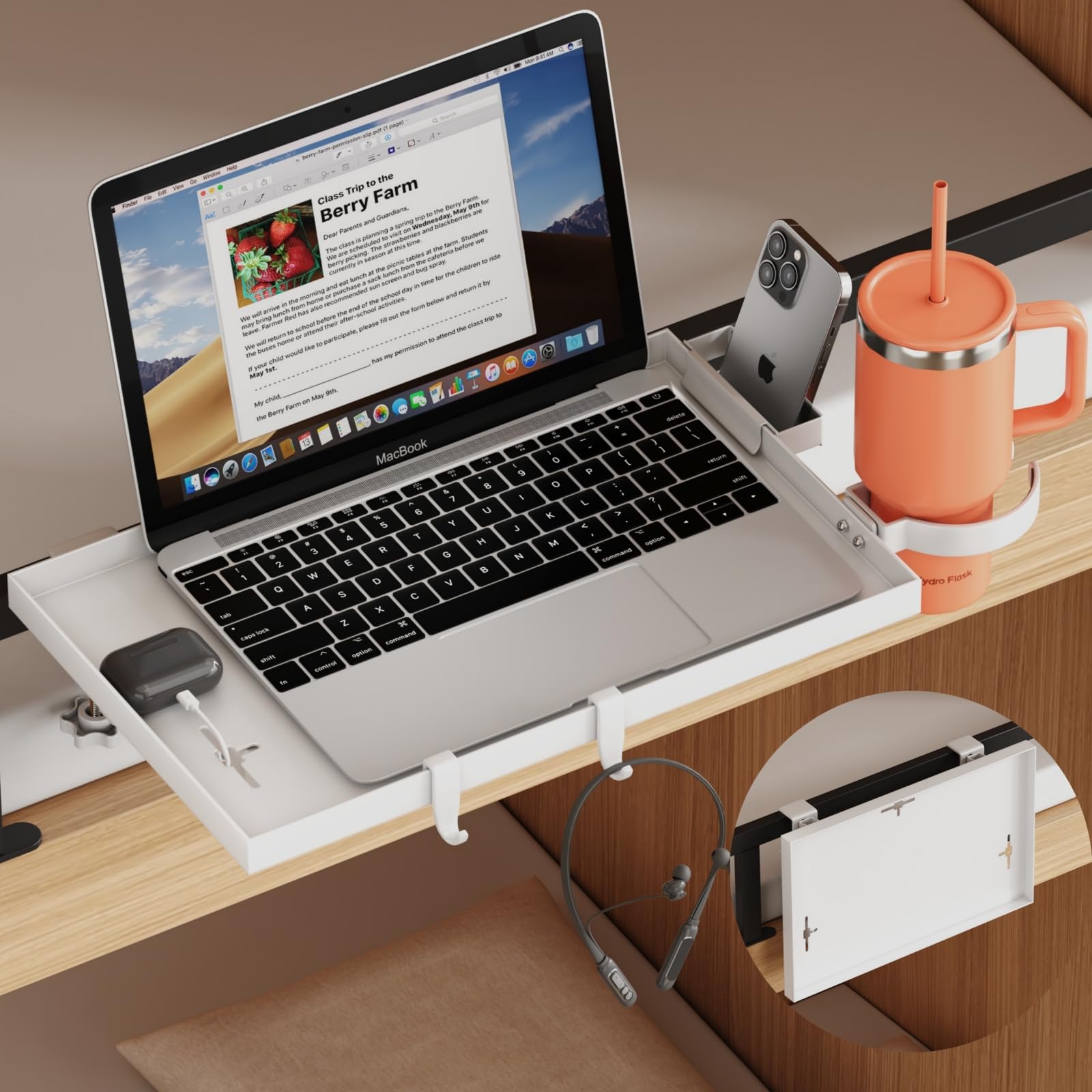 Photo 1 of Magheo Bedside Shelf - White Foldable Metal Clip-On Tray