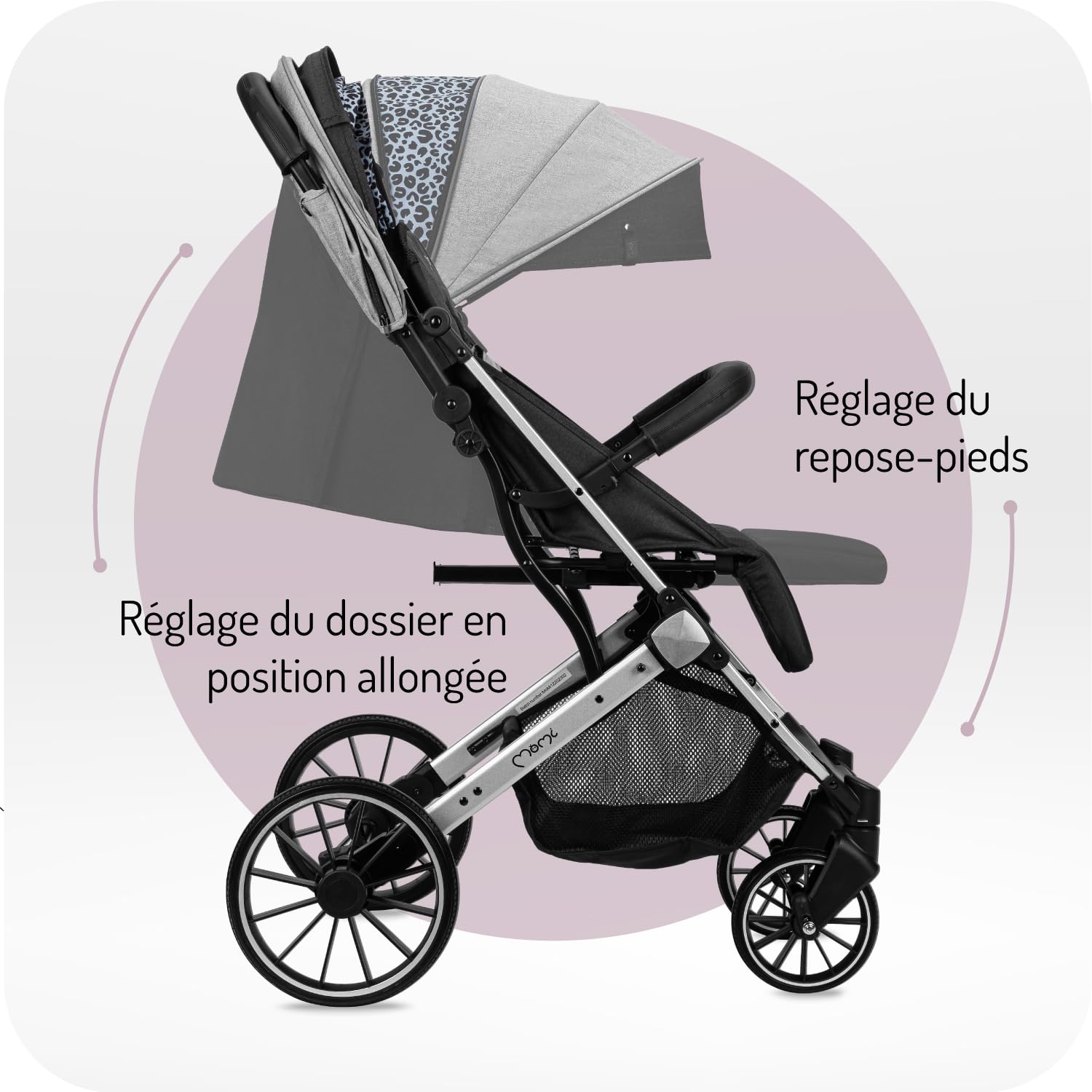 MoMi ESTELLE LIGHT PLUS Poussette à partir de 6 mois (jusqu'à 22 kg), poussette pliante avec harnais de sécurité 5 points, panier de courses avec fonction de dépliage, poignée télescopique de traction