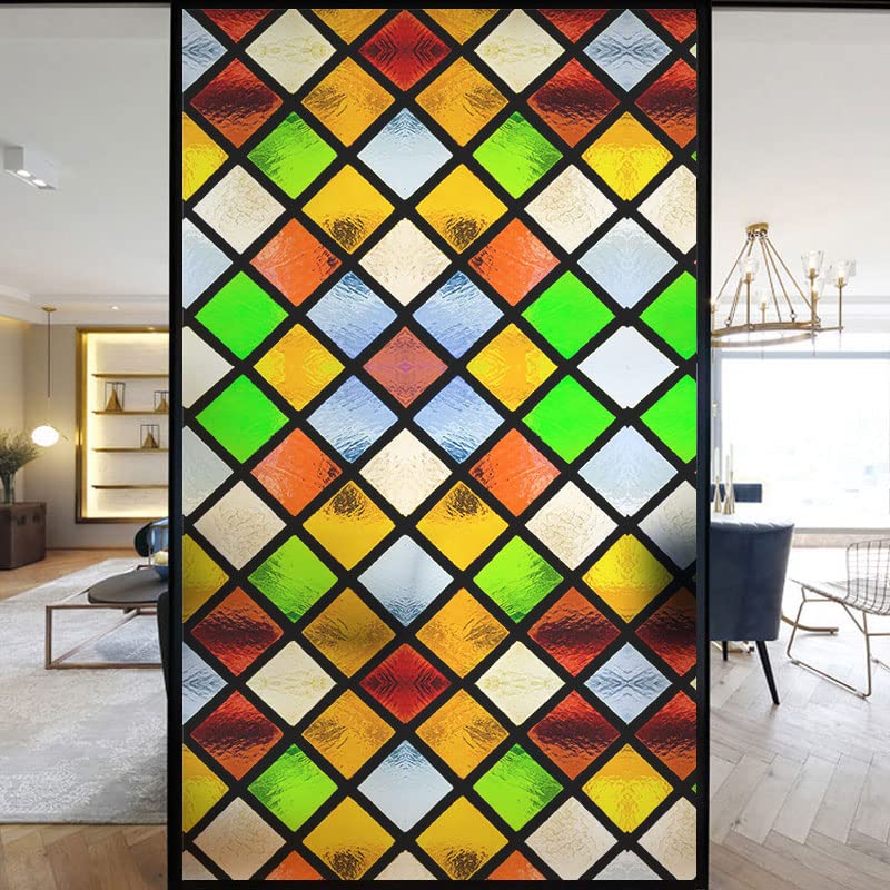 European Church Windows Film Privacy Stained Glass Window Stickers Static Cling Decorative Frosted Window Films UV Blocking Muted Colors Window Coverings (Q,40x100cm WxH) — image 1
