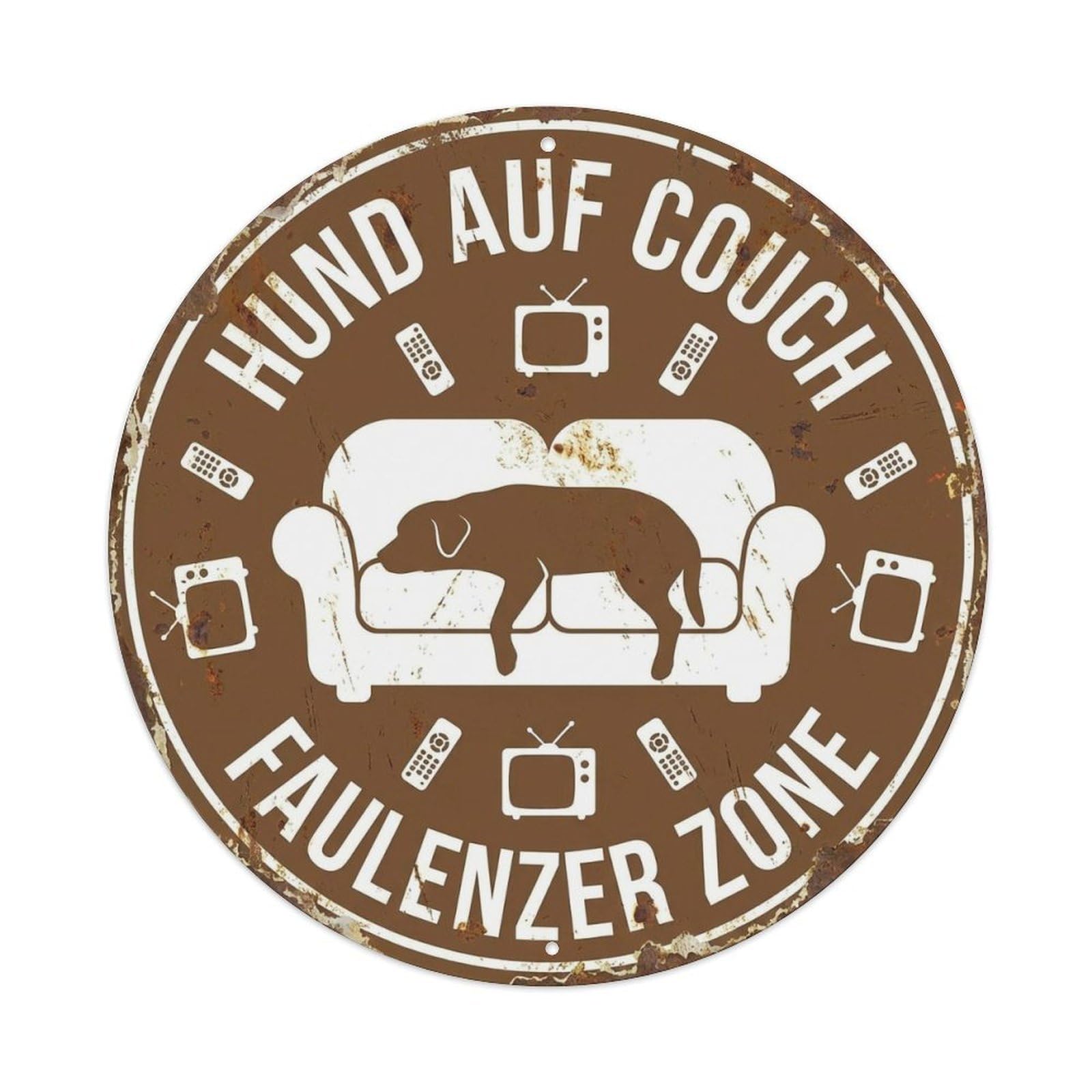 Dog Couch Potato Round Wall Hanging Metal Tin Sign