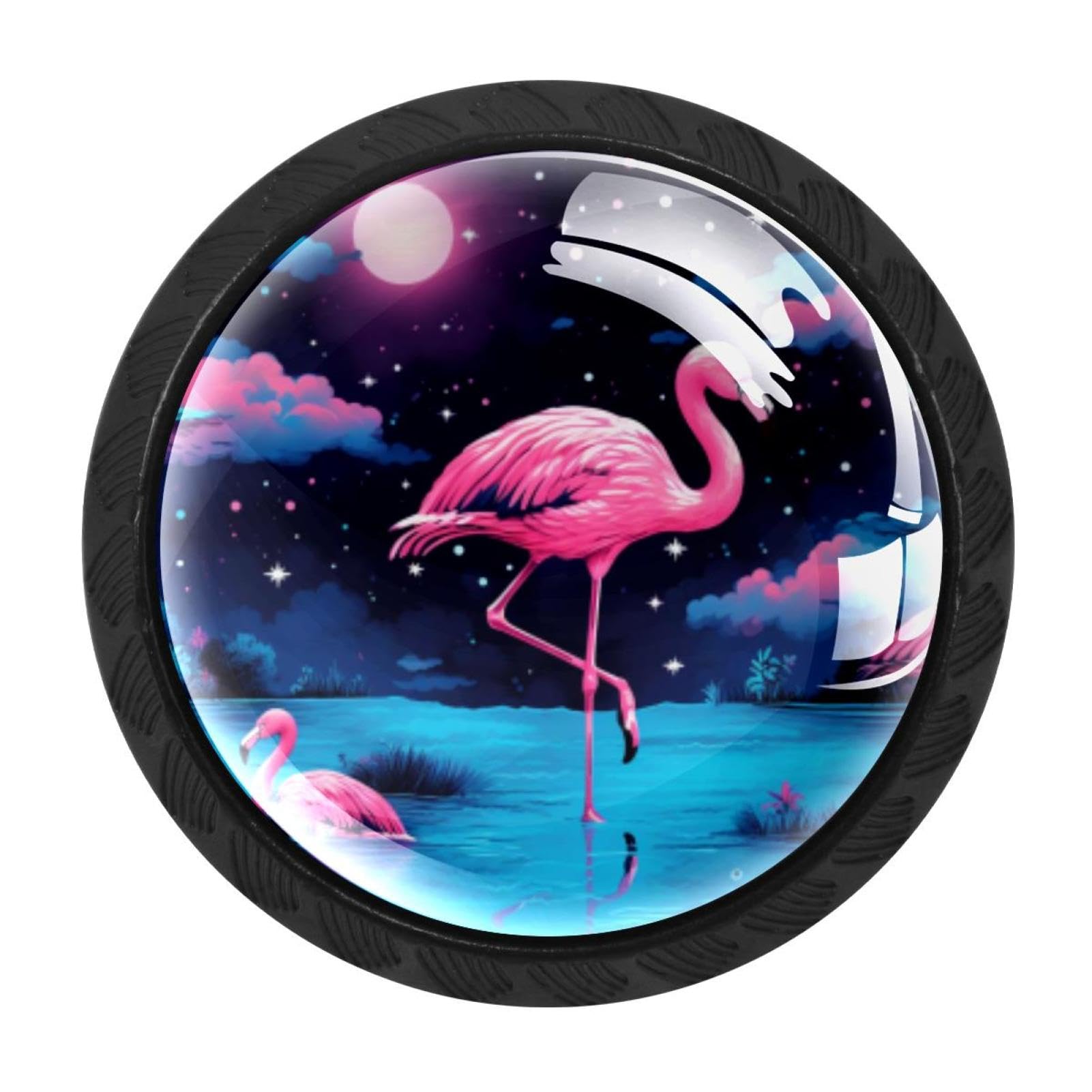 CHENZZZZ 4 Pack Black Cabinet Pulls Starry Flamingos Kitchen Cabinet Handles for Bathroom Drawer Pulls Dresser Knobs