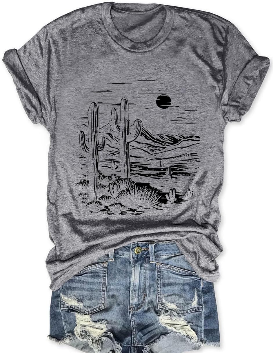 Women Vintage T Shirt Short Sleeve Summer Cactus Tshirt Funny Graphic Tees