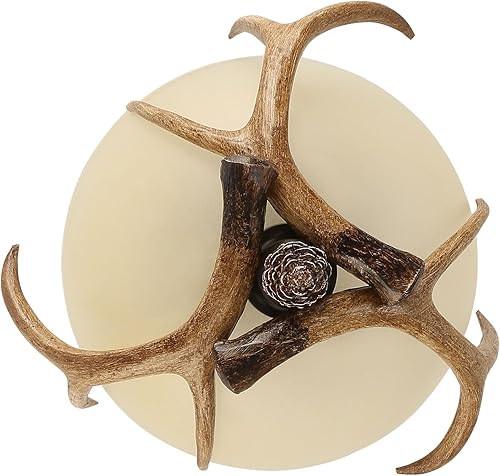 Miniatura 7 de Candelabro de cristal con cuernos de granja, estilo rural retro, lámpara colgante de techo, lámpara de montaje semiempotrado, 3 luces de 60 vatios