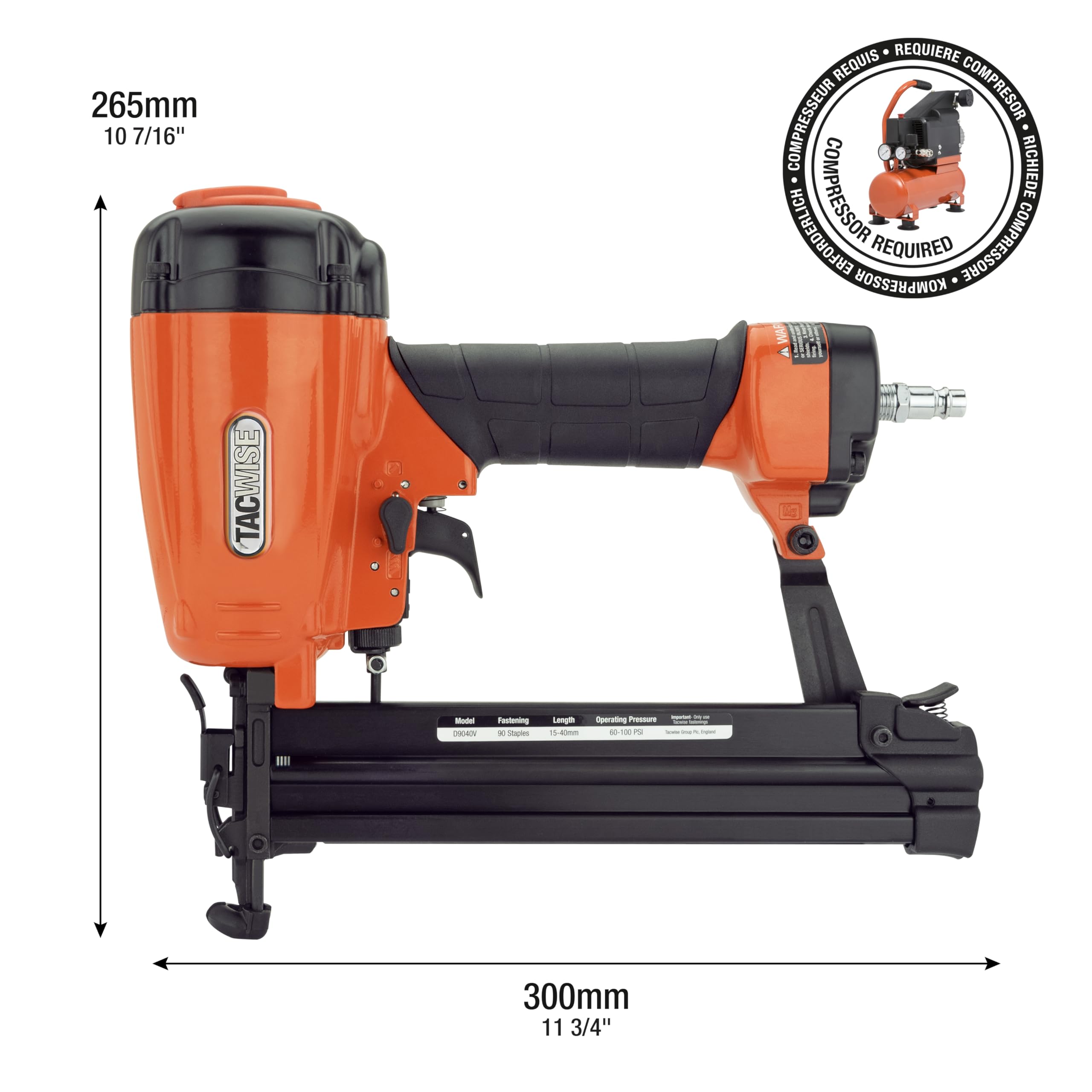 Tacwise D9040V Agrafeuse Pneumatique à Couronne Étroite pour Agrafes 90 | Utilise les Agrafes Type 90 / 15 - 40 mm