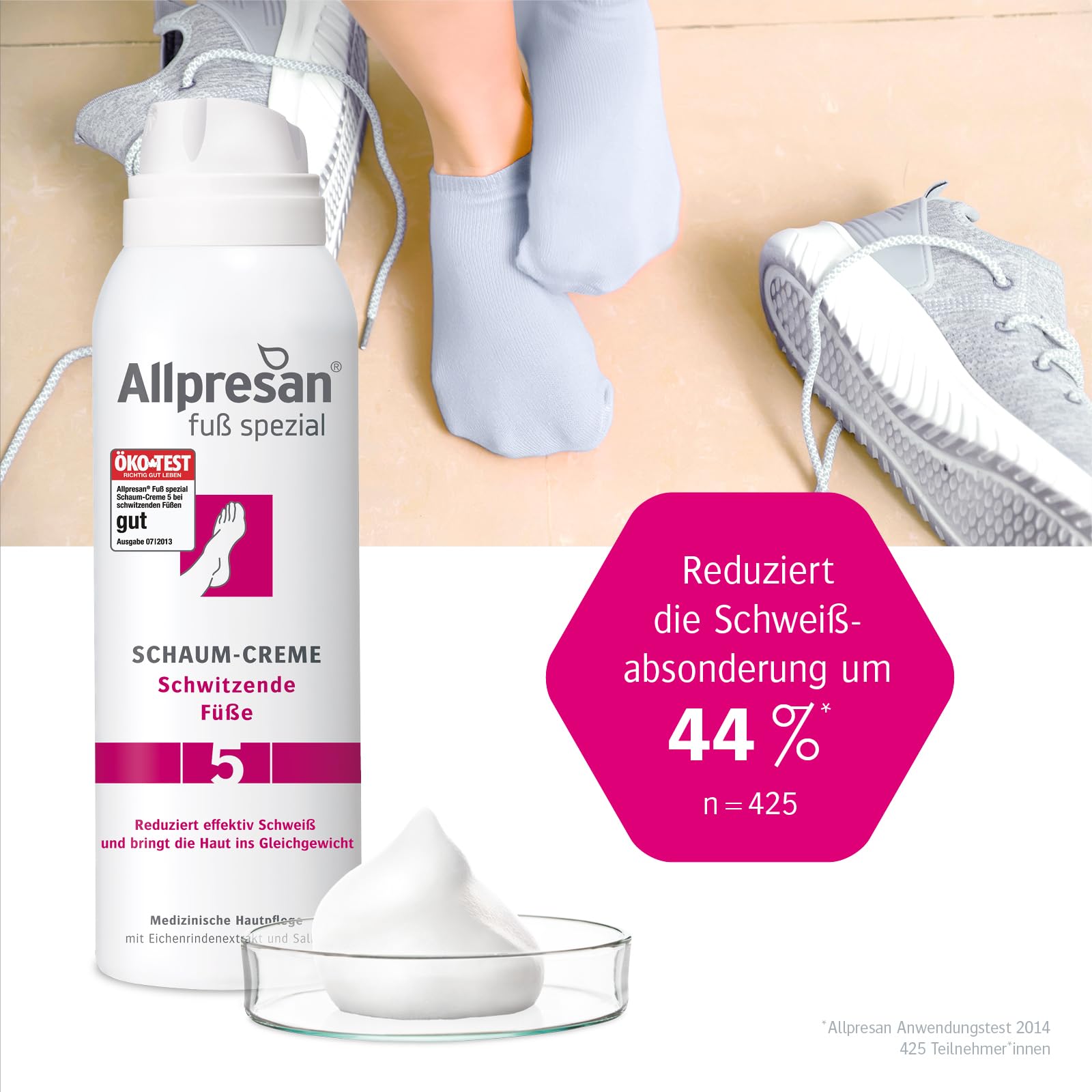 Allpresan Fuß spezial Nr. 5 Schaum-Creme gegen Schweißfüße - Fußcreme zur täglichen Pflege stark schwitzender Füße - 2x 125 ml
