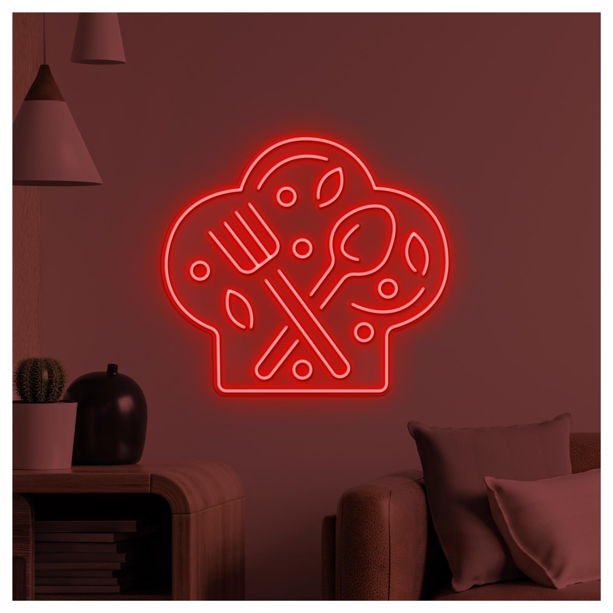 RONGCH Hanging Art Signs Chef Hat Neon Sign Kitchen Light Restaurant Wall Decor Knife Spoon Art Home Hanging 50cm