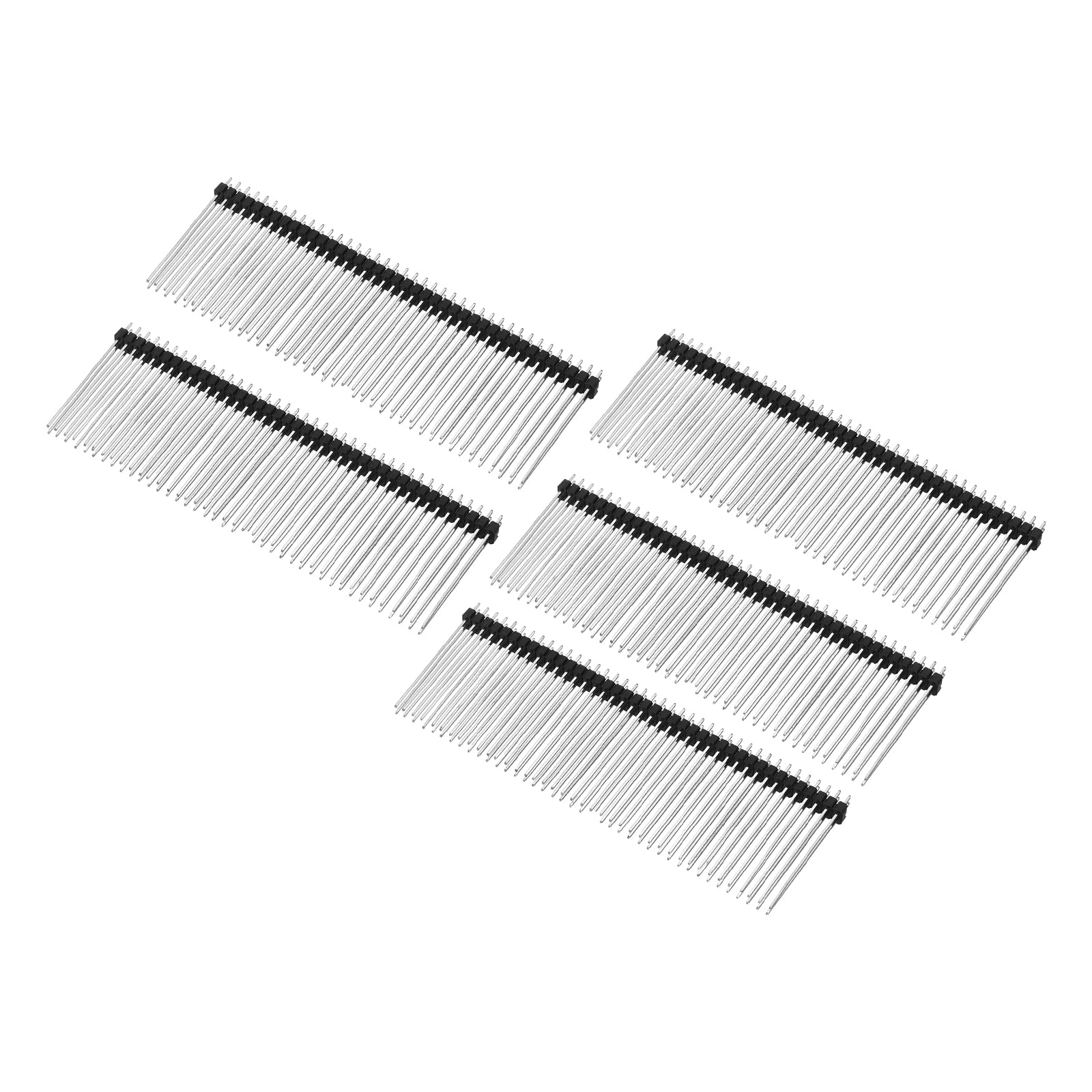 PATIKIL DIP Pin Header Double Row 40P 35mm Pin Length Copper Plated for PCB Pack of 5, Black, 2.54mm