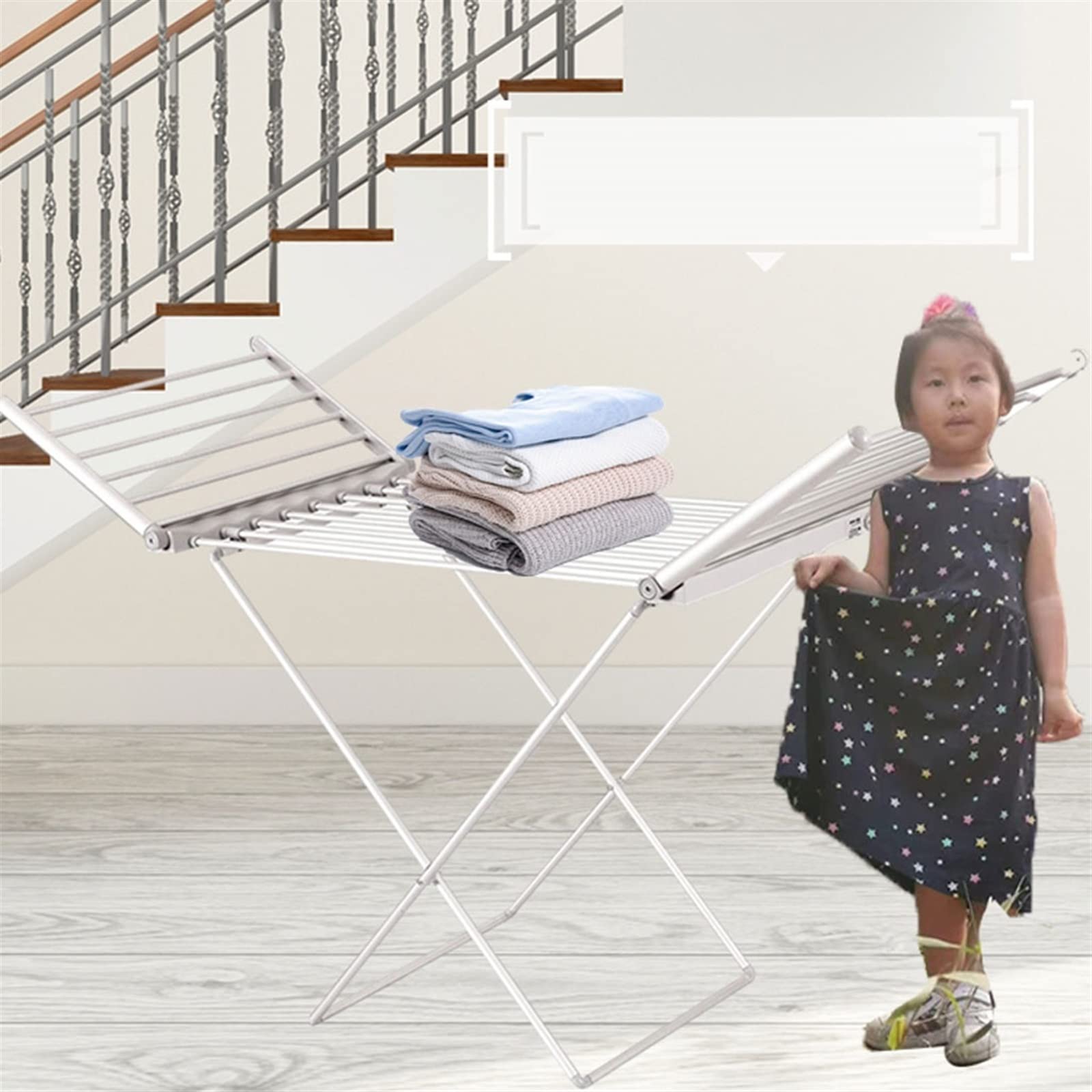 Asciugatrice elettrica riscaldata da 220 W, 18 barre riscaldate, stendibiancheria pieghevole a risparmio energetico, per una facile conservazione, risparmio energetico, alla moda Star of Light