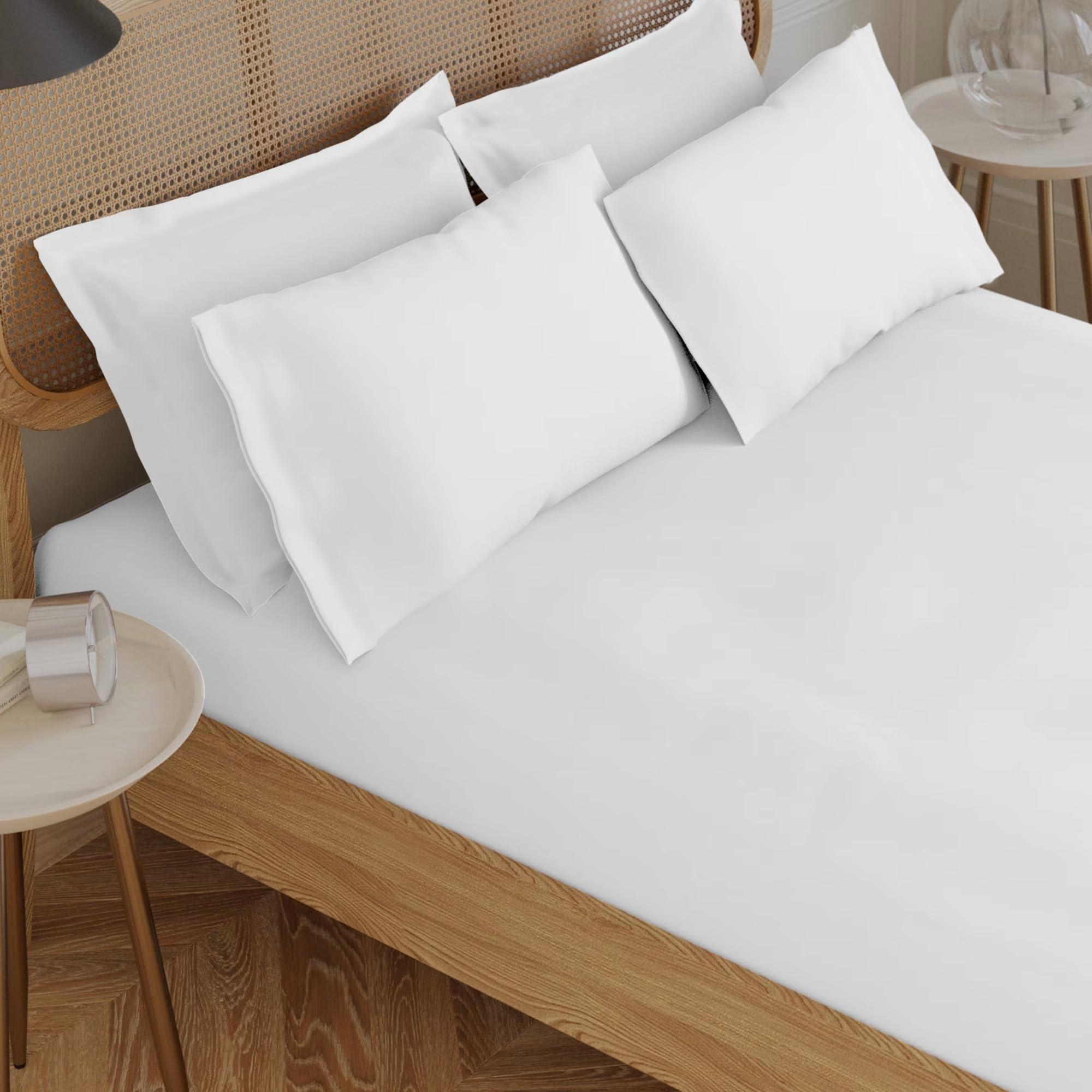 100% Pure Cotton, 300 TC Flat Sheet Split King Size - Hotel Quality Crisp Percale Sheets, Skin Friendly & Breathable - 2” Hemstitched Flat Sheets - White