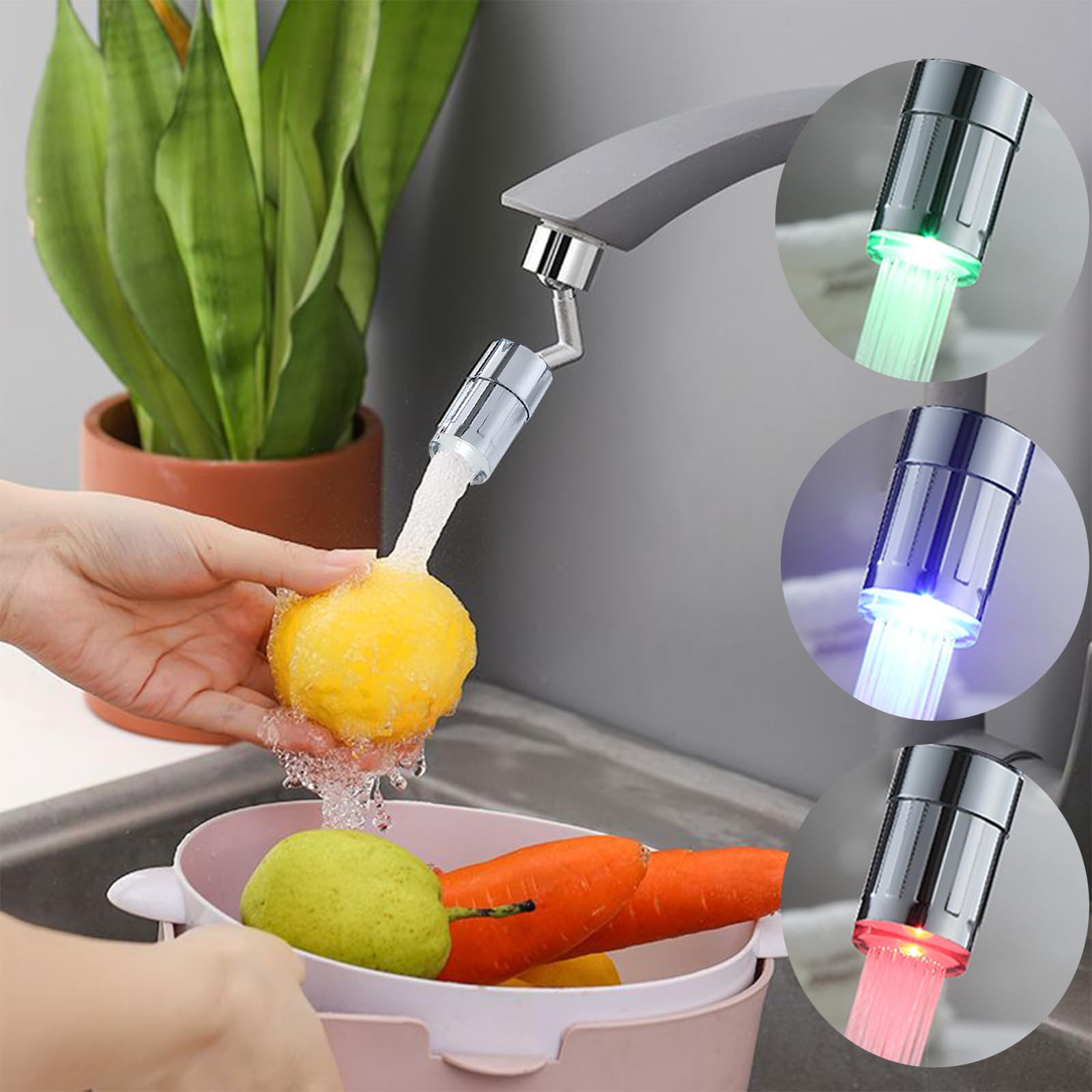2 Pack 720° Swivel Faucet Aerator with 3 Colors Temperature Sensitive Gradient LED Water Filter Tap Sink Faucet Attachment Extended Splash Proof for Kitchen Bathroom