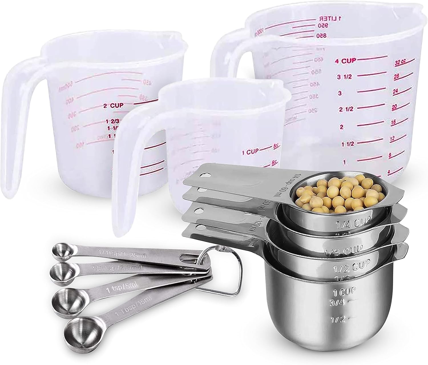 Stainless Steel Measuring Cups and Spoons Set 11 Piece