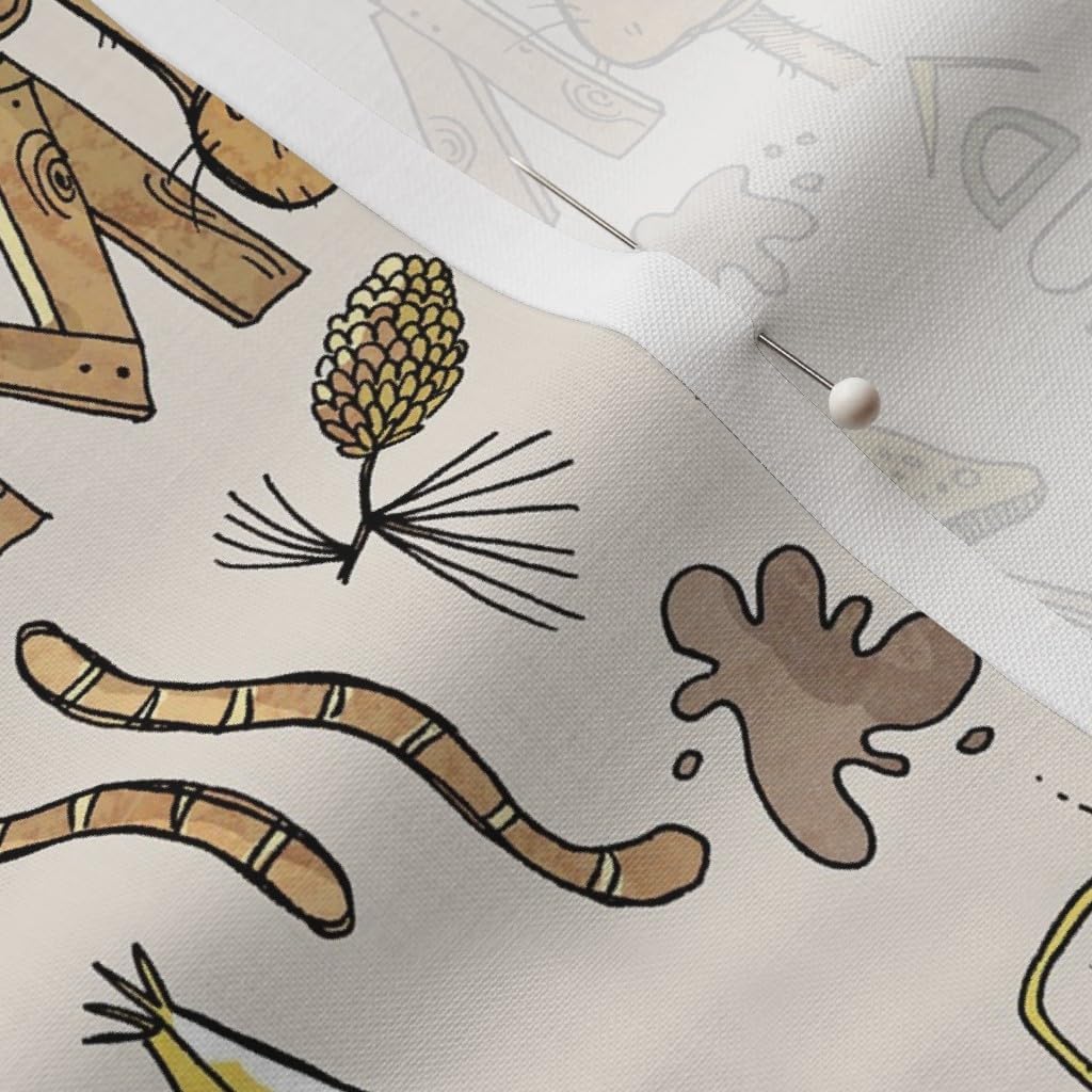 Spoonflower Fabric - Boys Beige Adventure Moose Camping Fishing Printed on Petal Signature Cotton Fabric by The Yard - Sewing Quilting Apparel Crafts Decor