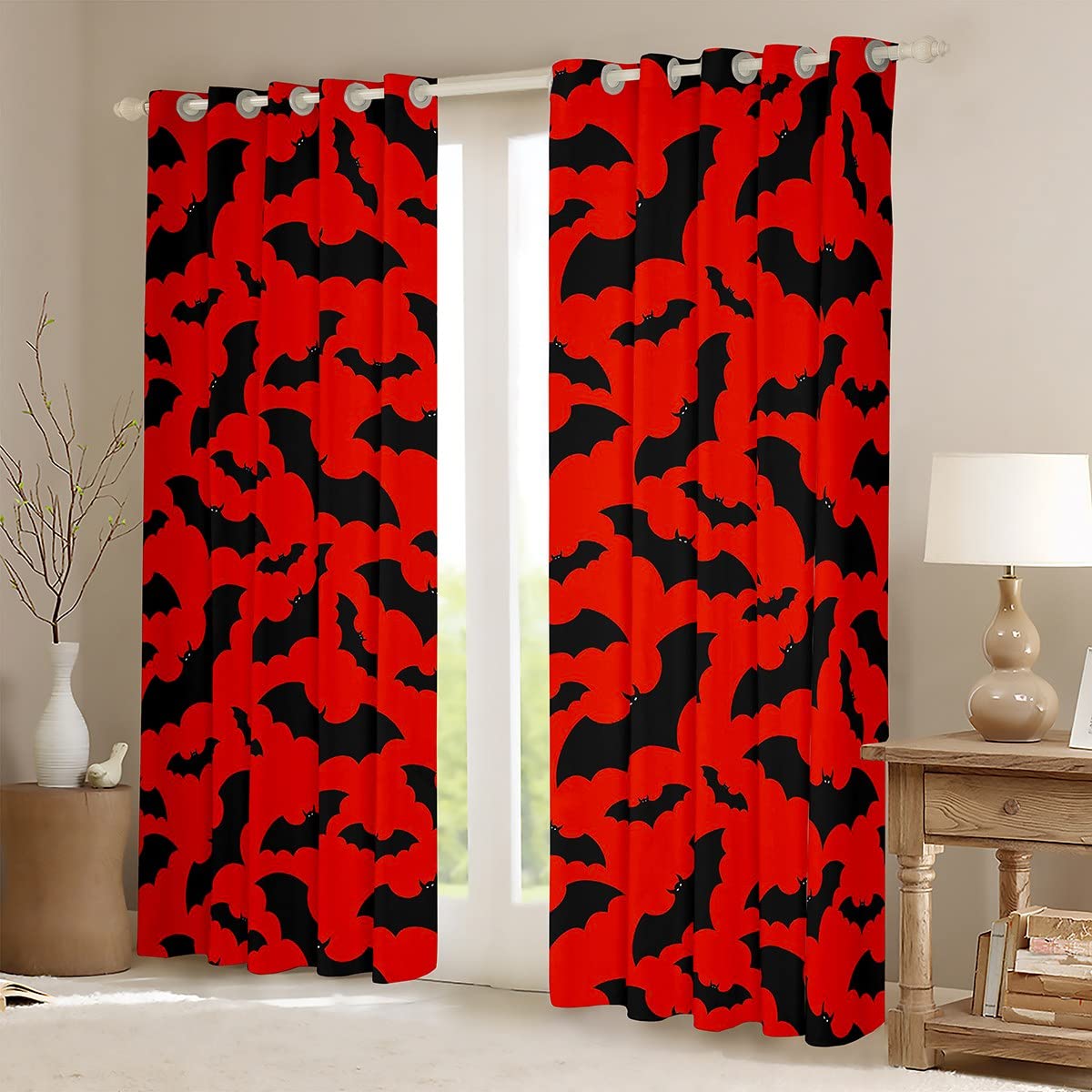 Black and Red Bat Curtains 104