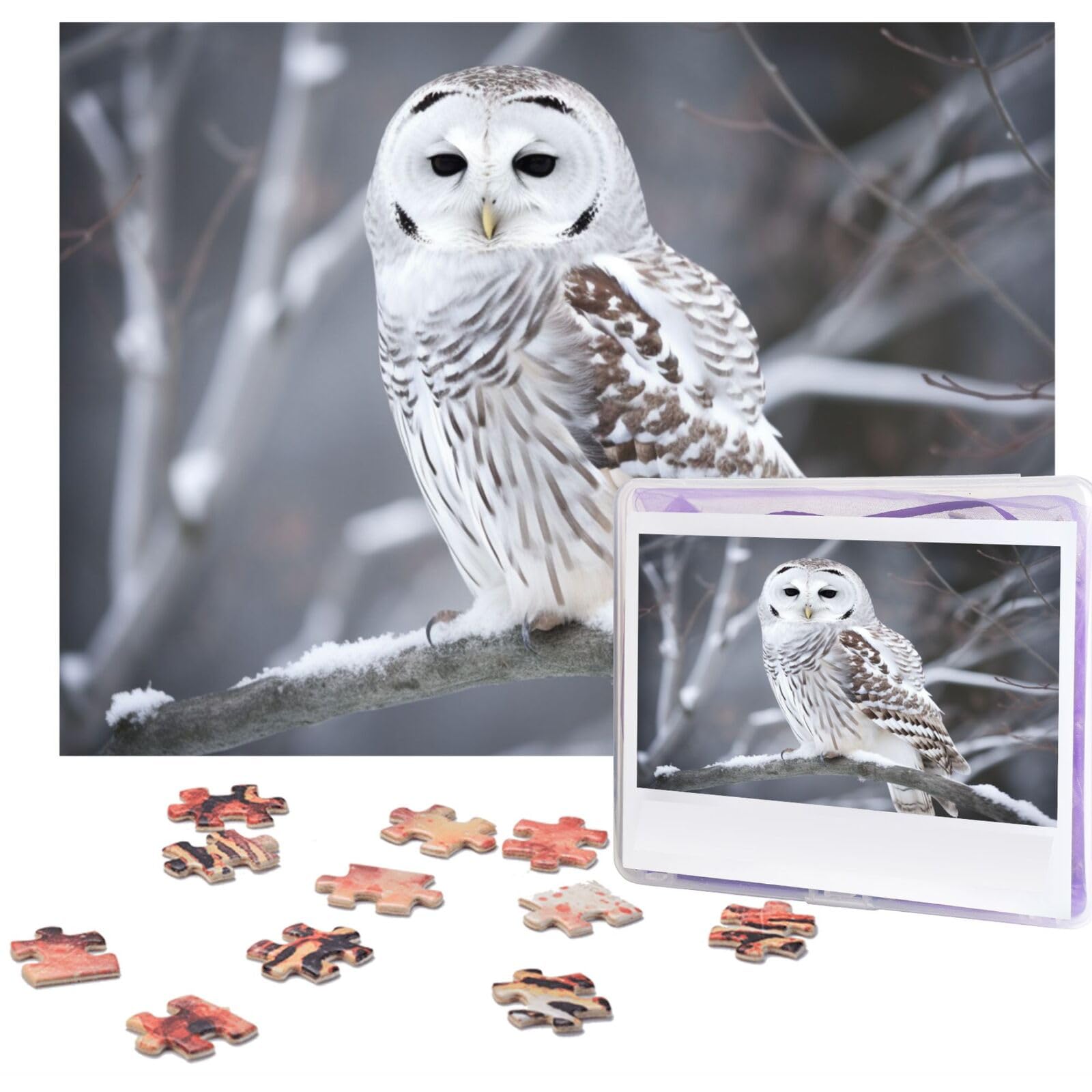 500 Piece Jigsaw Puzzle for Adults Wooden Challenging Puzzle Winter White Owl Photo Puzzle Custom Personalized Picture Puzzle for Adults & Kids Family