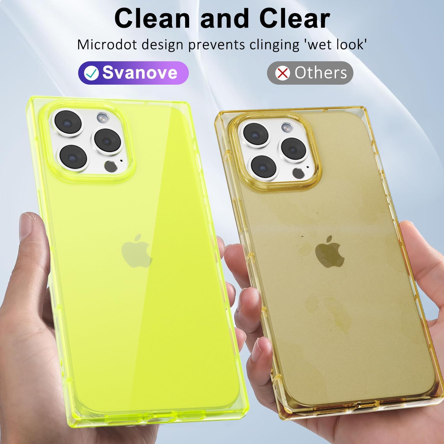 Svanove Fundas para iPhone 15 Pro Transparente Cuadrado, Transparente Rectángulo Cuadrado Funda de Teléfono Cámara Funda Protectora, Silicona Fina Shockproof Caparazón Blando, Amarillo Neón