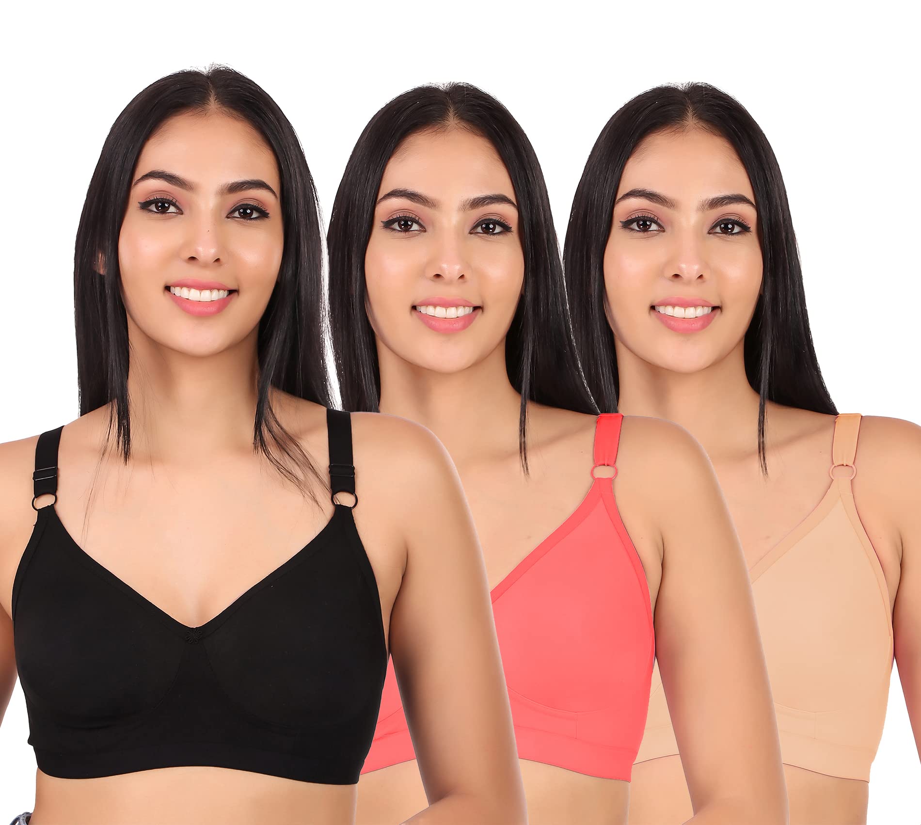 clothonics Women's Non Padded Non Wired Seamless Everyday Bra Pack of 3-picture-57