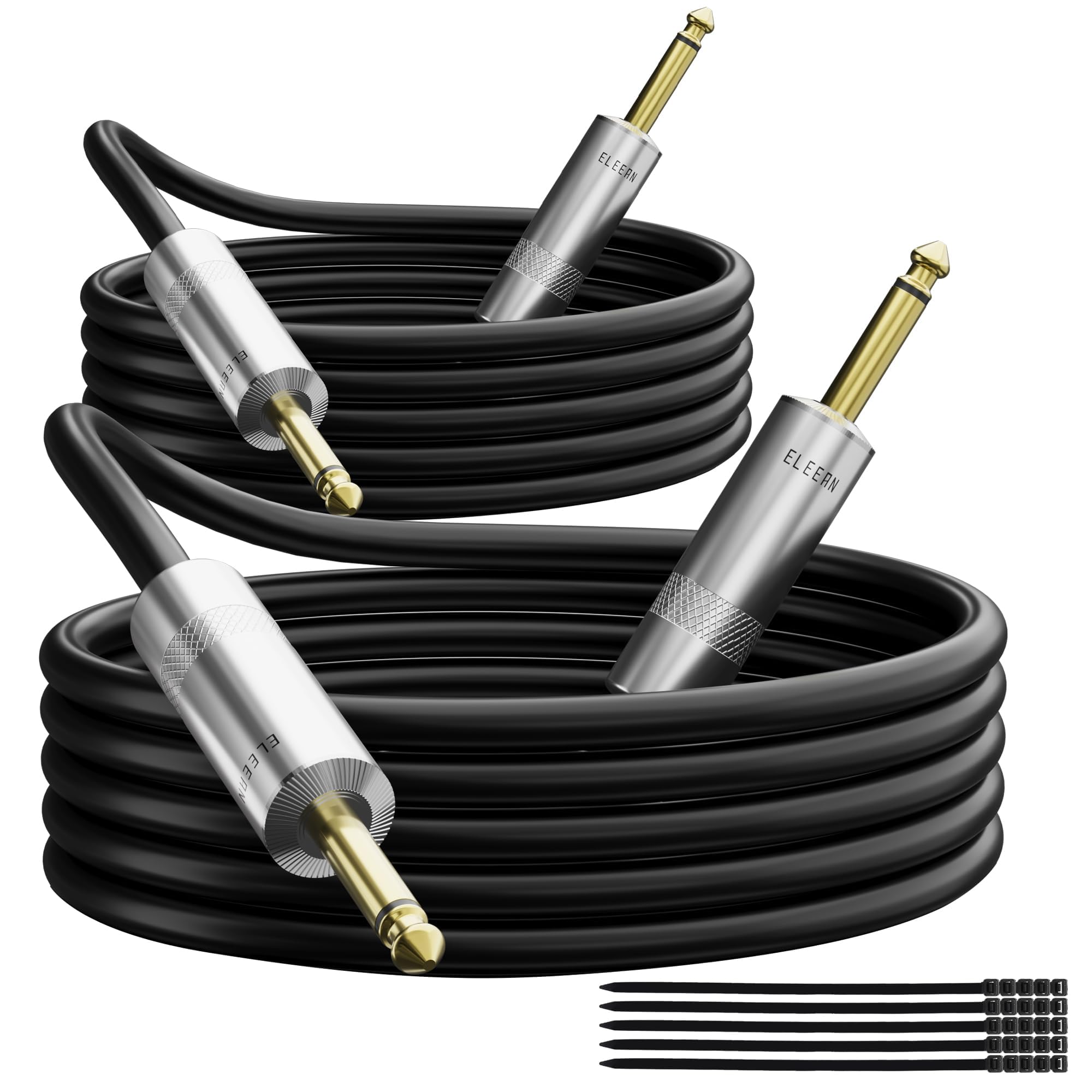 Elecan Cable de guitarra premium de 6,35 mm, 30 pies/2 unidades, cable de instrumento TS de 1/4 pulgadas a 1/4, conector mono de 12 AWG, cable AMP de bajo desequilibrado macho a macho para guitarra