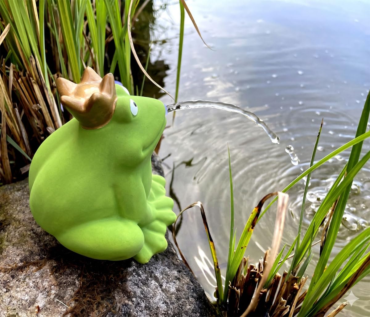 LB H&F Wasserspeier Froschkönig Miniteich mit Pumpe und Netzkabel Teichfigur aus Polyresin Frosch Deko Wasserspiel Gartenfrosch Gartenteich Terrasse/Balkon (Frosch)