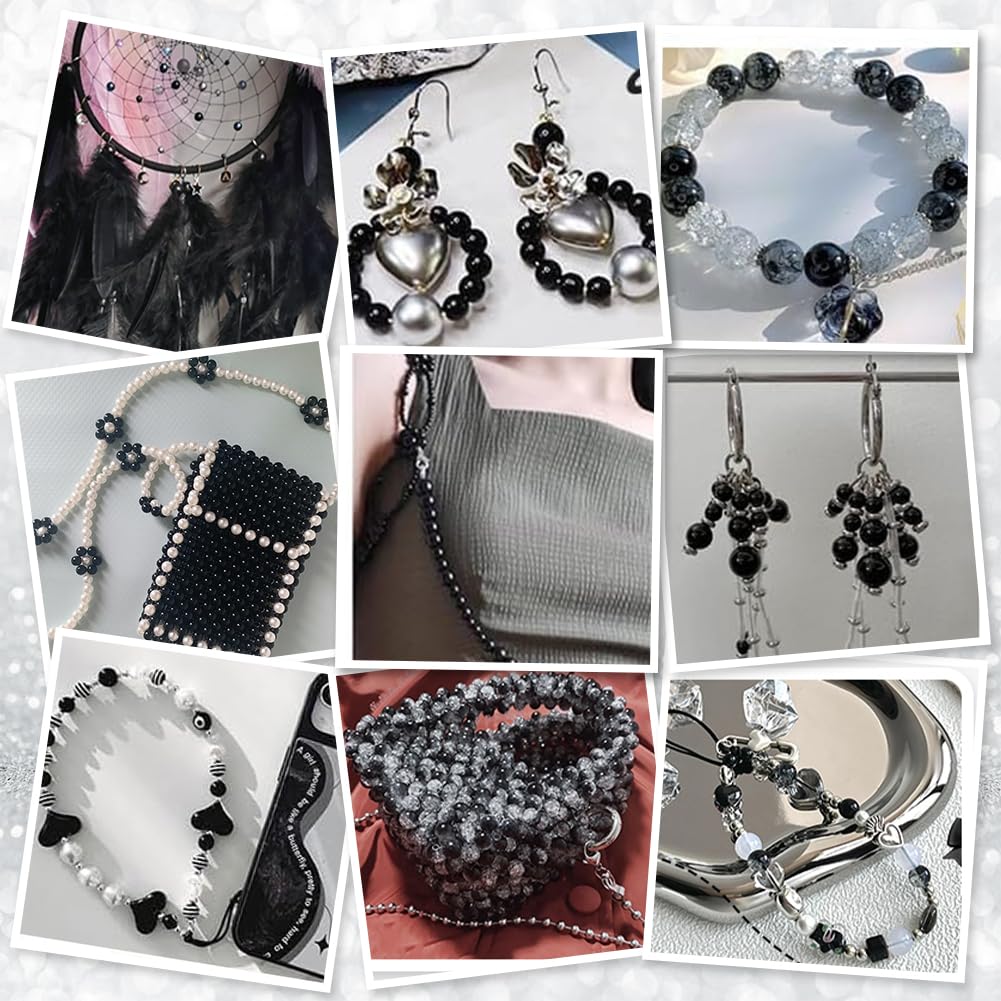 PH PandaHall 765pcs Black White Round Glass Beads 4/6/8/10mm Craft Beads for Bracelet Neckalce Jewellery Making Assorted Goth Bead Bulk for Punk Style Halloween Christmas Home Decorations - Image 2