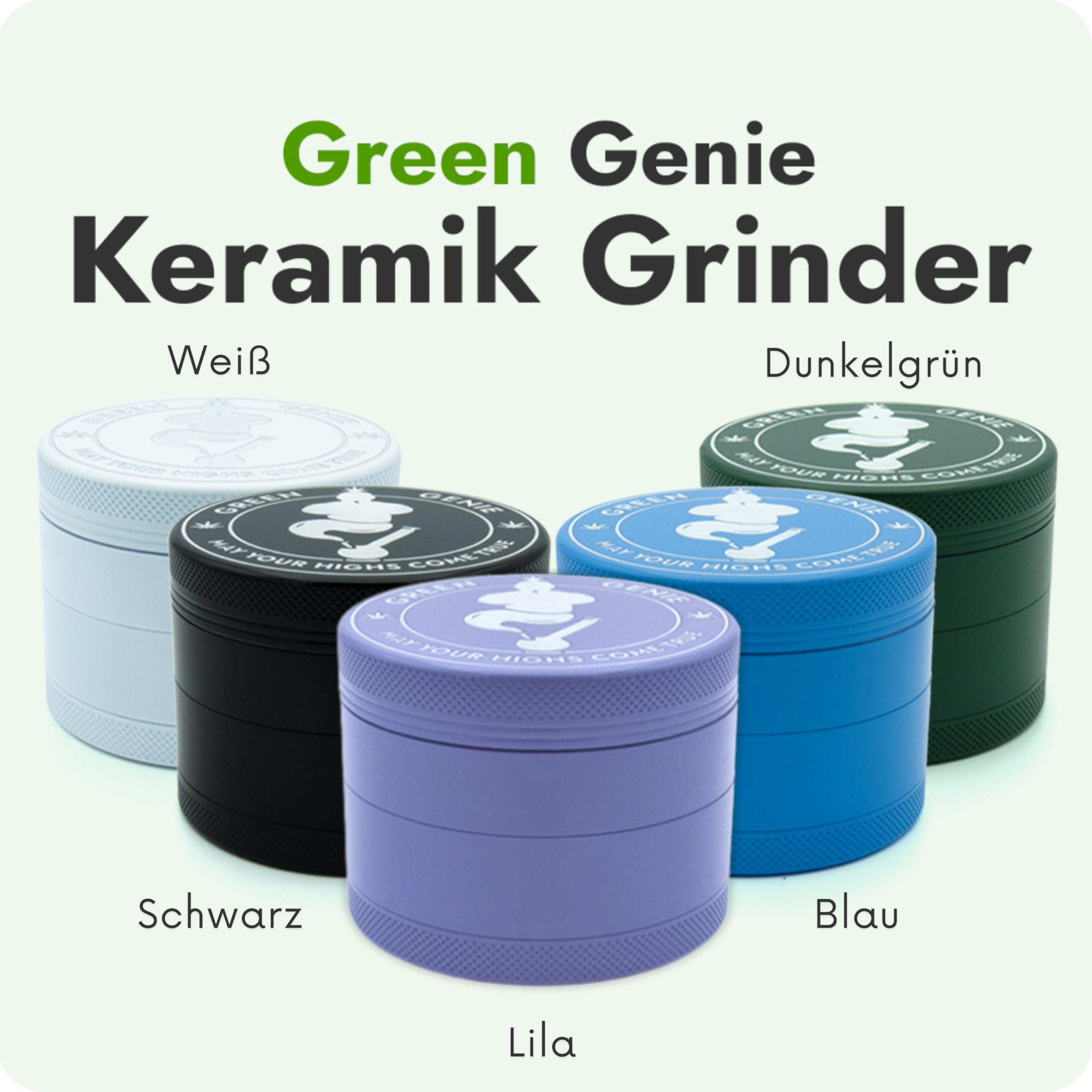 Green Genie - Premium Keramik Grinder - Lila - ⌀63mm groß - Keramik beschichtet - inkl. Glasmundstück, Pinsel. Pollenschaber und hochwertiger Tragetasche