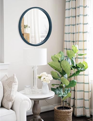 Miniatura 5 de Espejo circular de pared redondo para baño, espejo de decoración circular para pared, marco de madera, espejo de maquillaje para casa de campo, sala