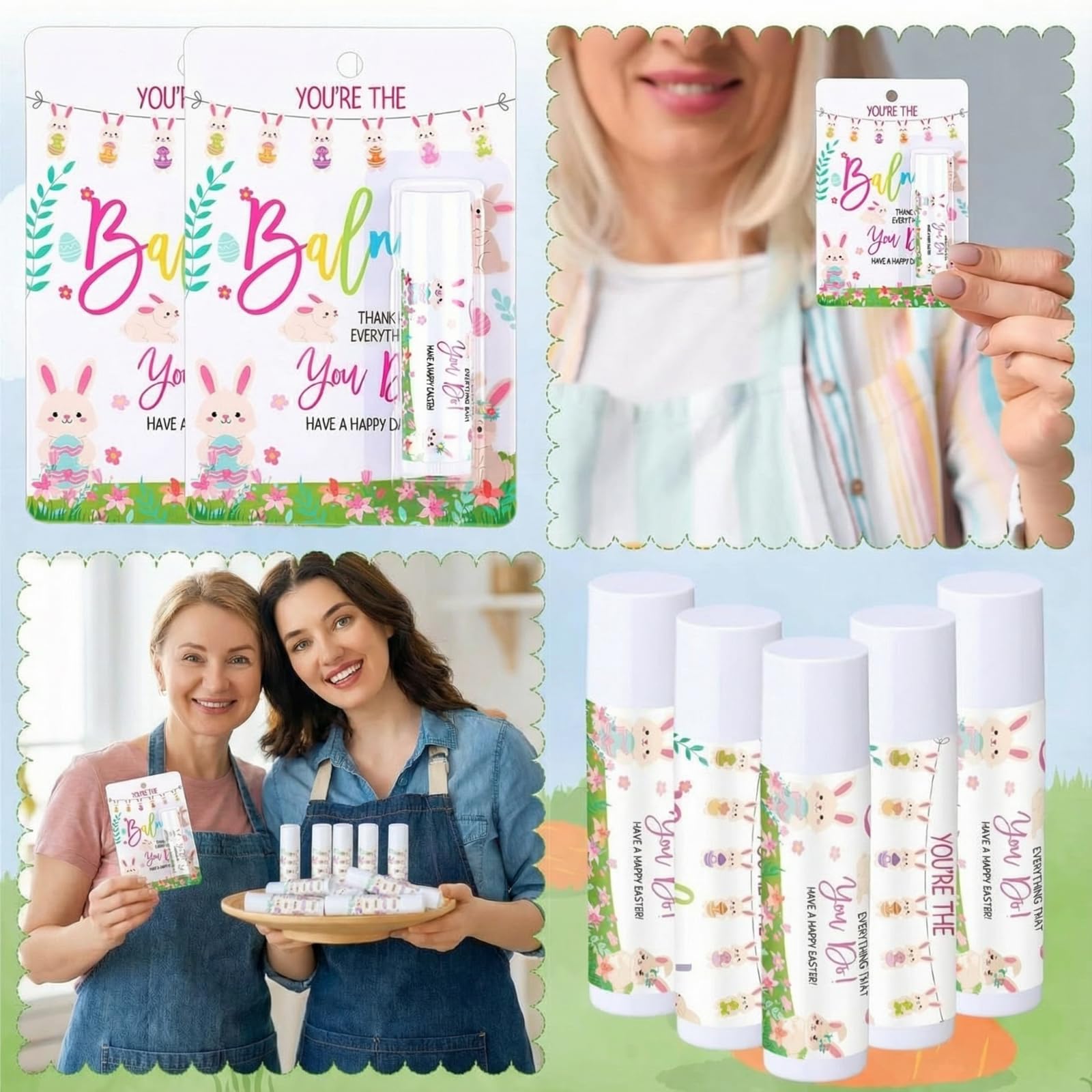 48 Pack Easter Basket Stuffers Lip Balm Gifts Bulk Easter Basket Fillers Party Favors for Adults Women Teacher Coworkers Thank You Gift Set You're the Balm Moisturizing Lip Care (Bunny)