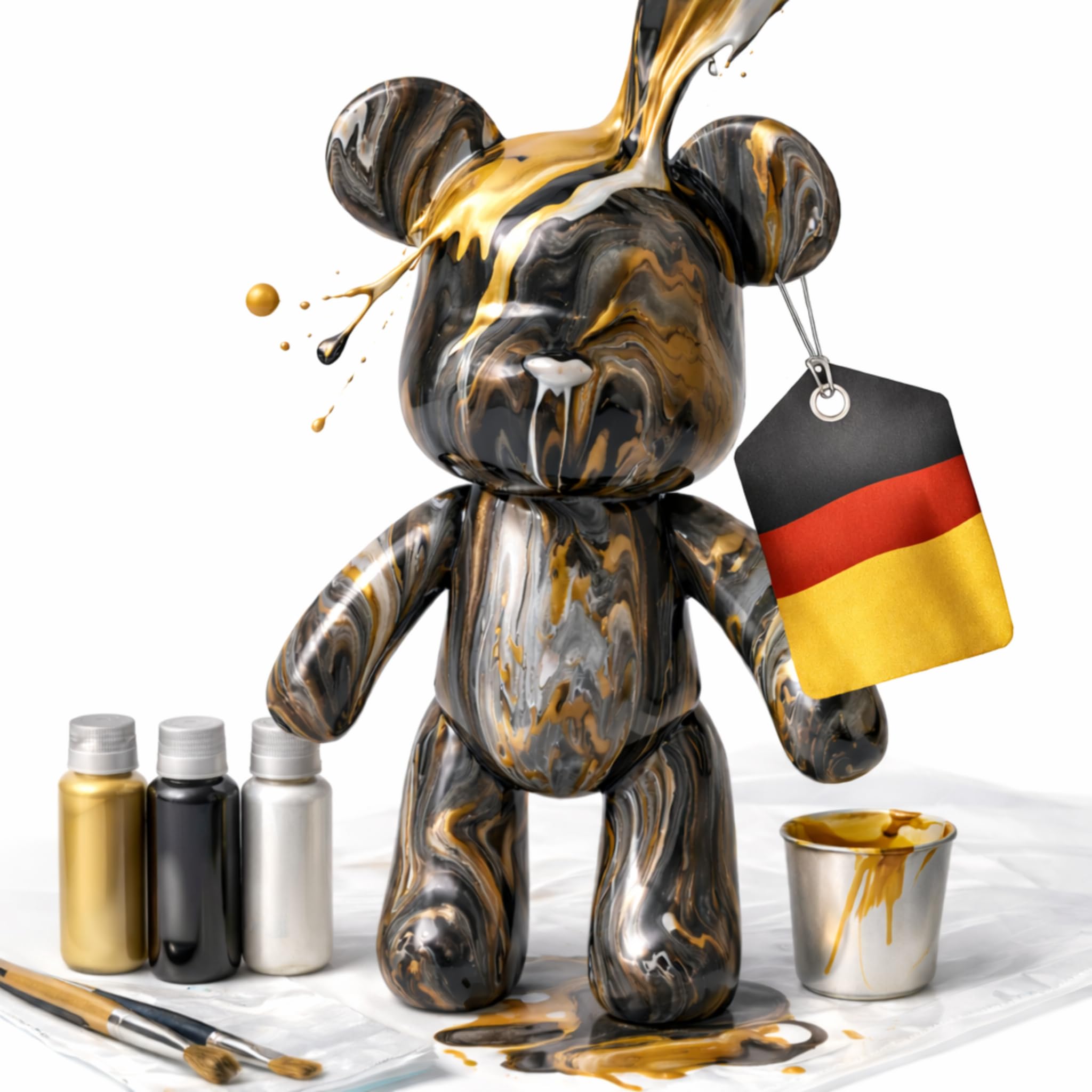 Worldwide Miś do malowania "zrób to sam" – kreatywny zestaw do malowania dla dorosłych i dzieci | figurka niedźwiedzia w zestawie 3 kolory, pędzel i akcesoria | prezent i dekoracja domu (złoty blask)
