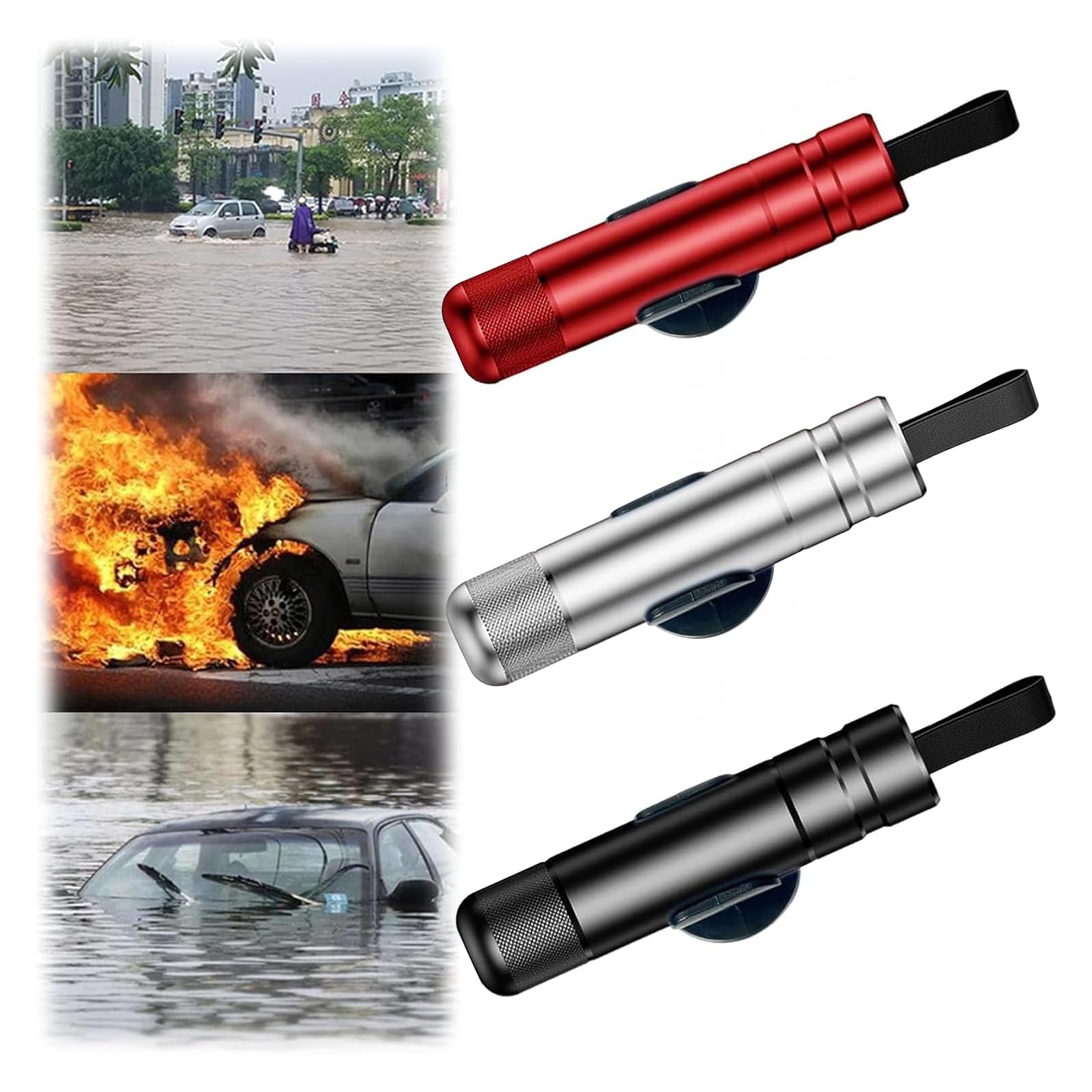 3 Packs SafeHammer Window Breaker Seatbelt Cutter, 2026 Upgraded Safe Hammer Glass Breaker Under Water, Car Emergency 2-in-1 Escape Tool with Base