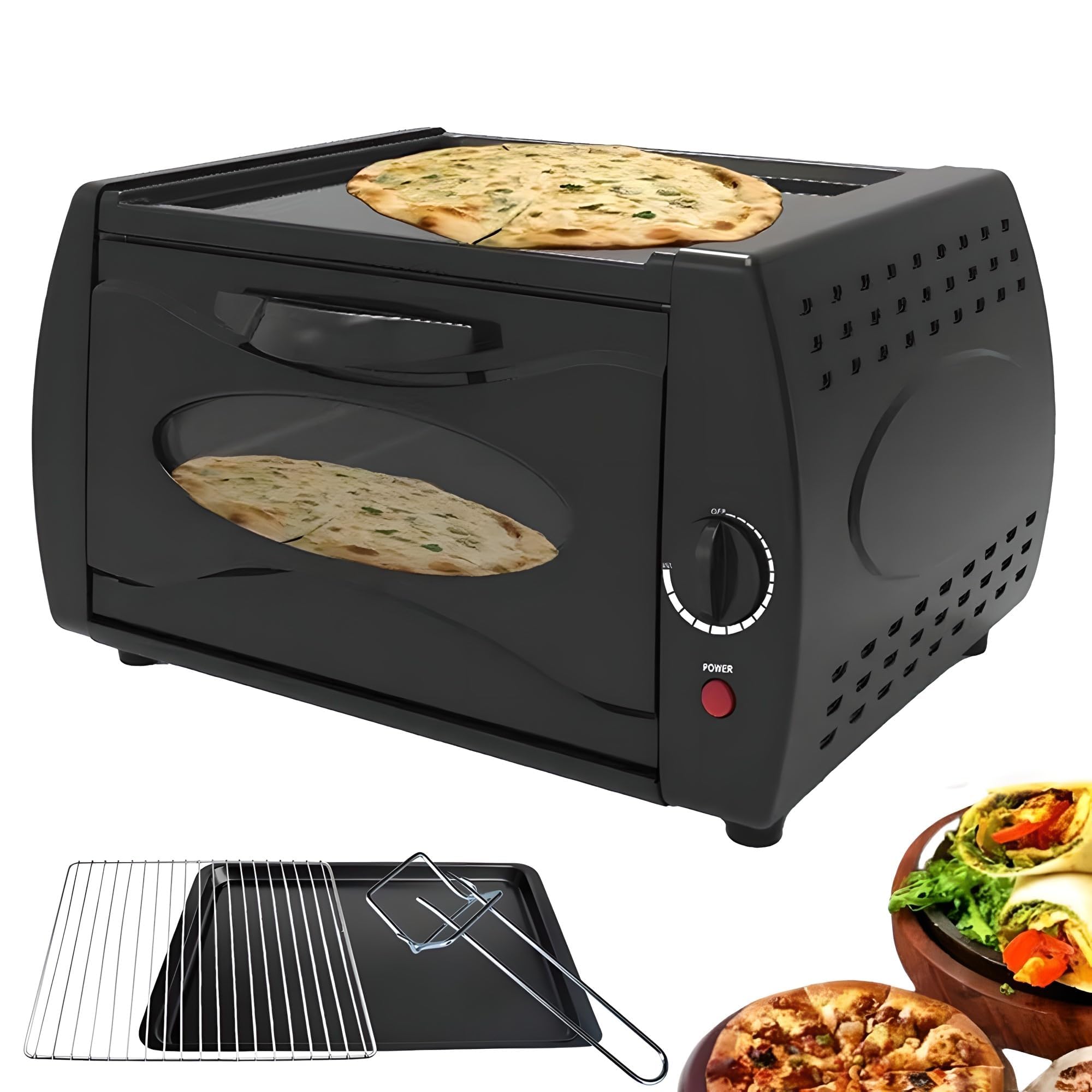 Horno comercial Tandoor 2 en 1 – Pizza, Naan, Roti Maker con bandeja para hornear, estante y asa | Horno de arcilla para encimera para Manakish, Chapati | Cocina profesional para llevar