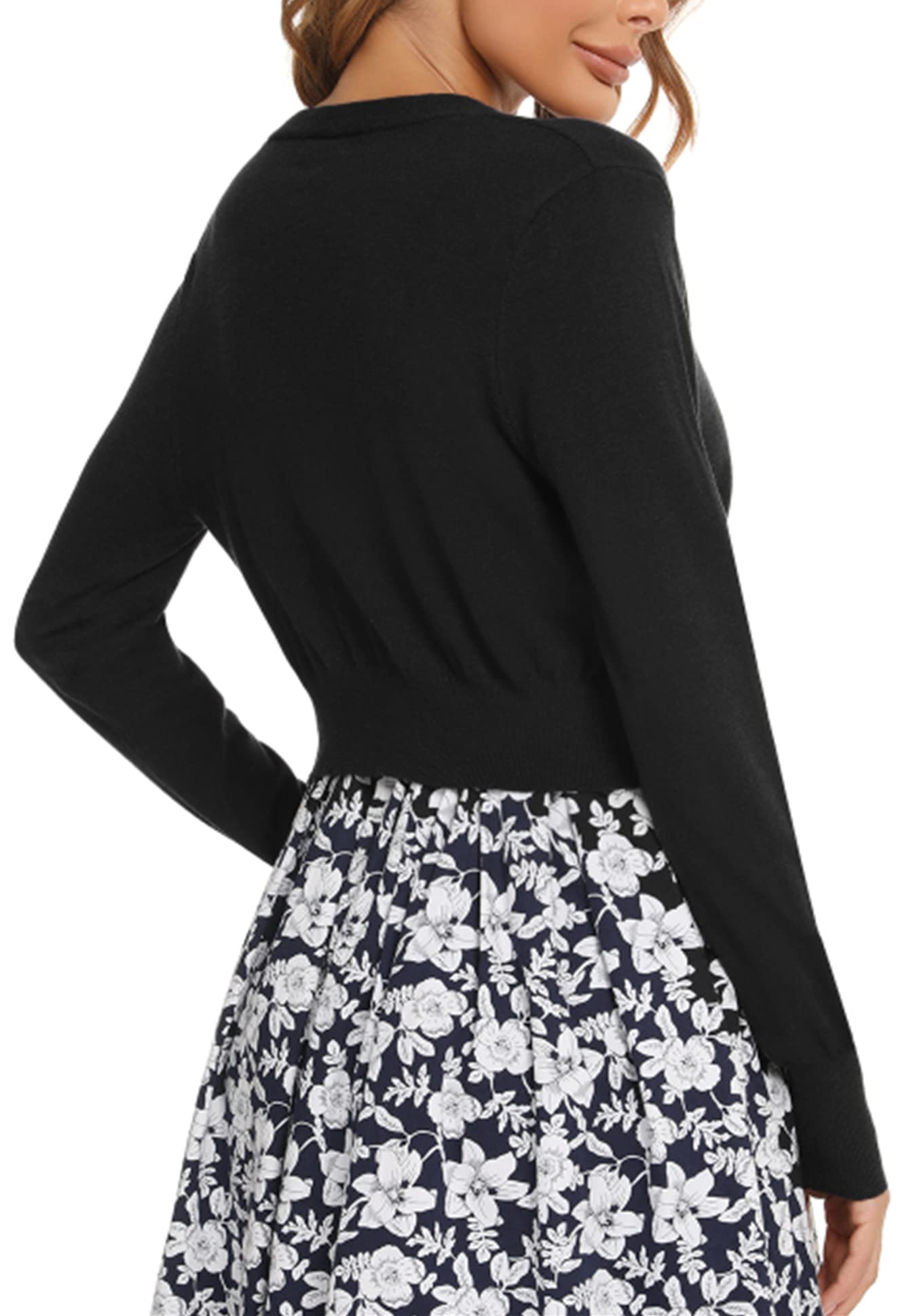 Boléro Femme Tricot Gilet Court Veste Cardigan Bouton Manches Longues pour Robe T Shirt Bretelle Soirée Fête Décontracté Chic Elégante