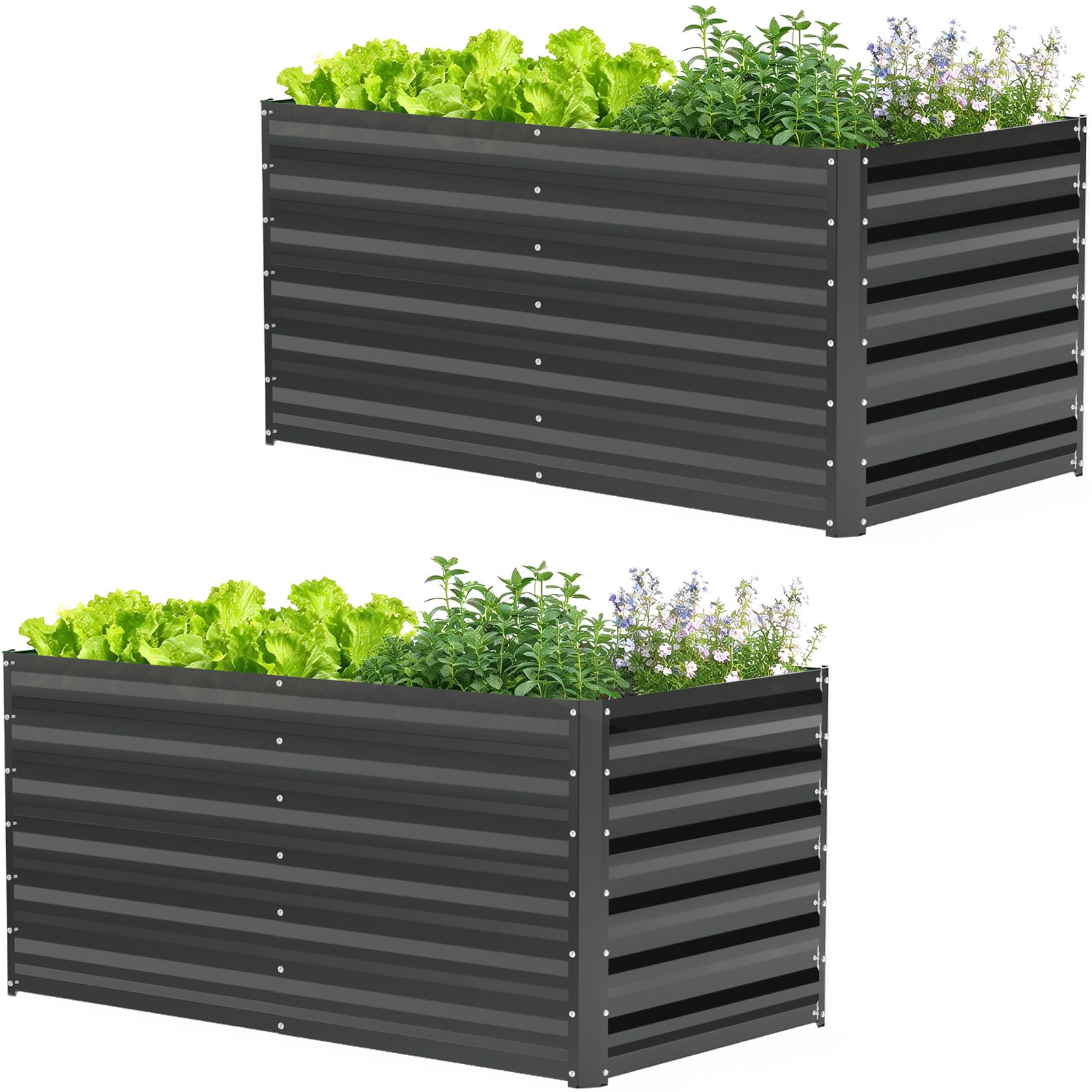 Zestaw 2 podniesionych rabatek metalowych, 120 x 60 x 60 cm, prostokątna, stabilna z ocynkowanej stali, skrzynka na rośliny, grządka ogrodowa, odporna na warunki atmosferyczne i rdzę, do