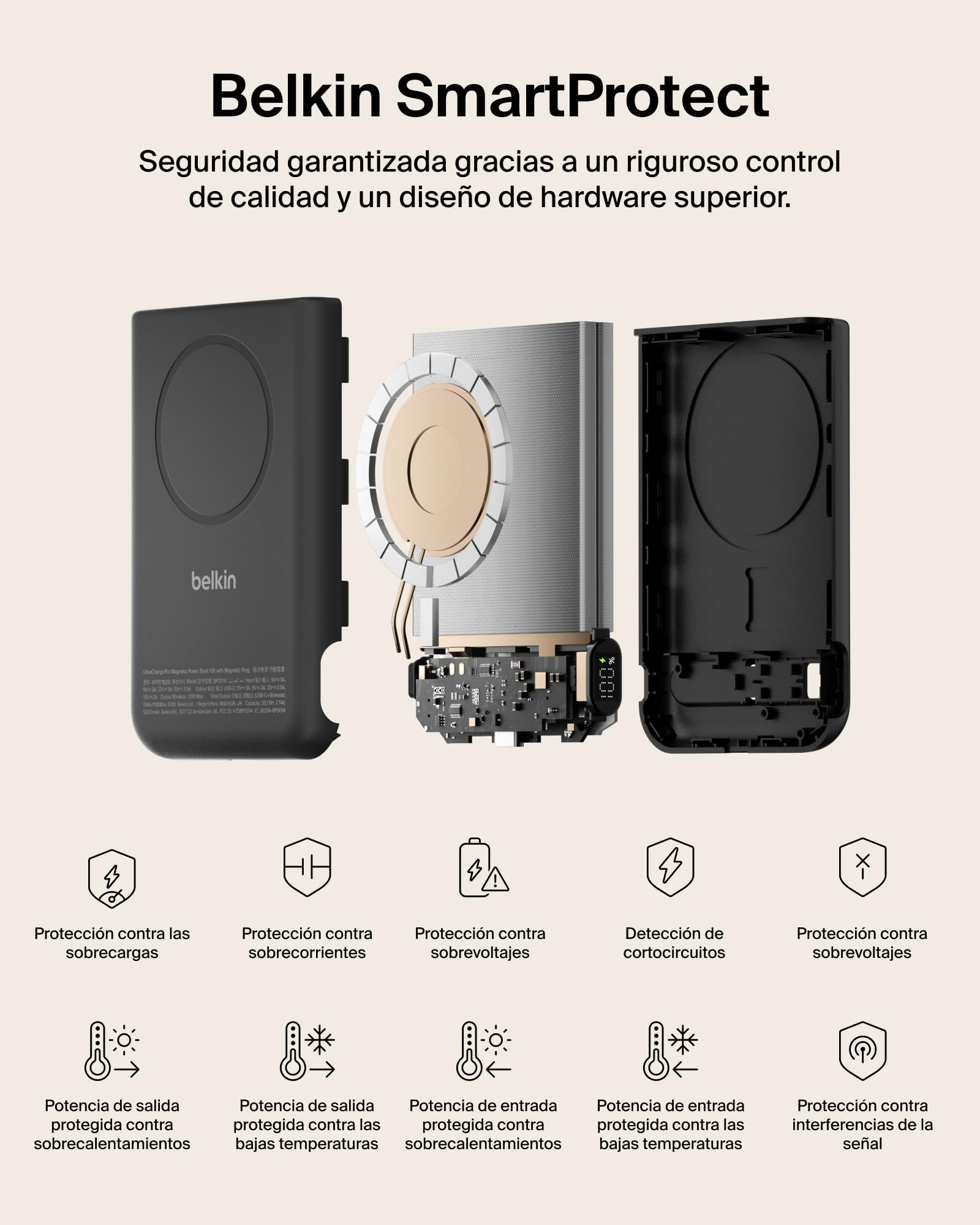 Belkin BoostCharge Batería Externa Magnética 10000 mAh con Soporte - Negro | Power Bank de 10000 mAh, Anillo Magnético, 1 Puerto USB-C, Cable Incluido, Apta como Equipaje de Mano, Batería Portátil
