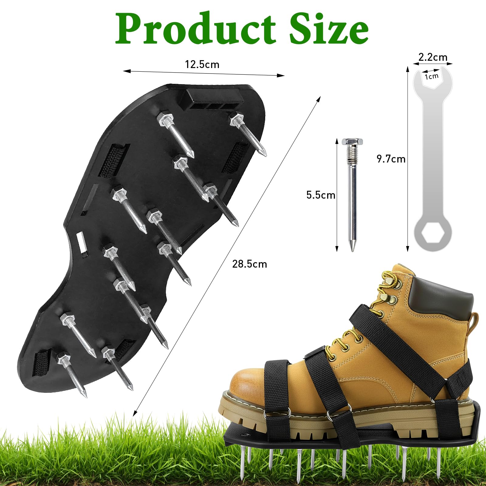 Arieggiatore Prato Scarpe Chiodate, Prato Scarpe Chiodate per Areazione, Sandalo Aeratore Scarpe da Prato con Cinghie e 5.5cm Punte Resistenti, per Cortile e Patio