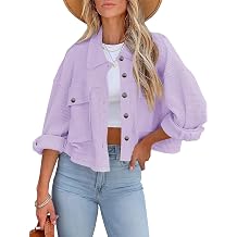 BZB Womens Waffle Knit Shacket Jackets Lightweight Cropped Shacket Long Sleeve Button Down Shirts