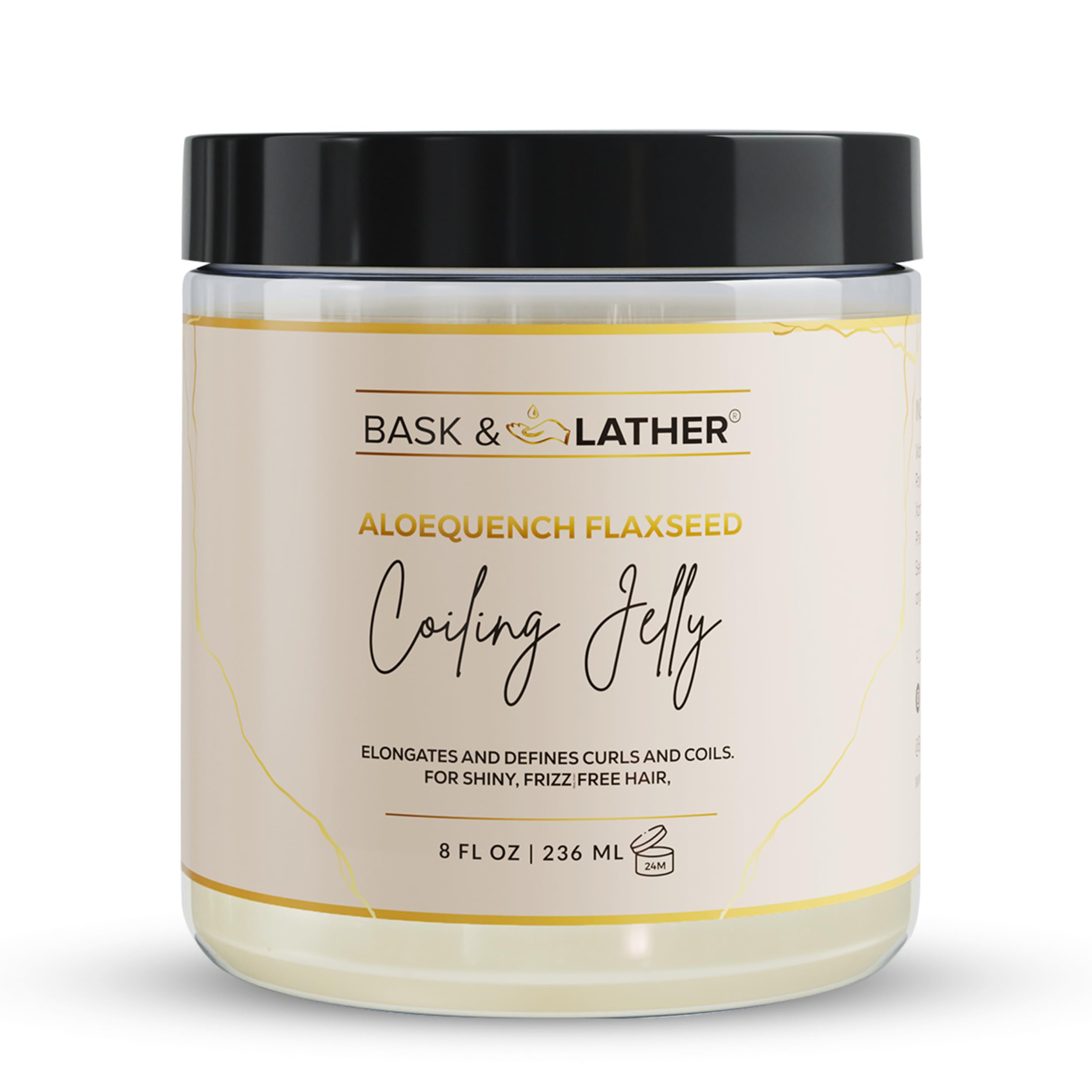 BASK & LATHER Aloequench Flaxseed Coiling Jelly, Vegan Curl Defining Jelly with Flaxseed Oil & Aloe Vera, 8oz, Hydrates, Strengthens, Reduces Breakage & Frizz, Cruelty Free, Chemical Free