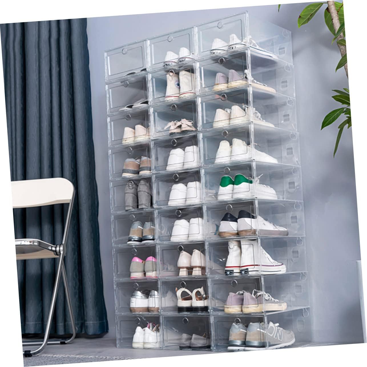 6-Pack Drawer Shoe Storage Box Sturdy Plastic Organizer Lid Dustproof and Moisture-Proof for Sneakers for Home and Closet