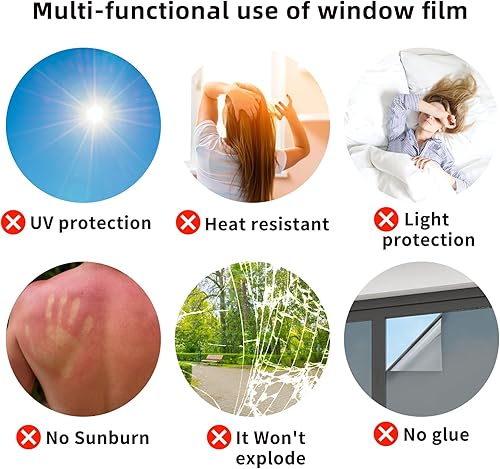 Miniatura 8 de Película de privacidad unidireccional para ventana, tinte de espejo, adherencia estática, control de calor, película de privacidad diurna, bloqueo