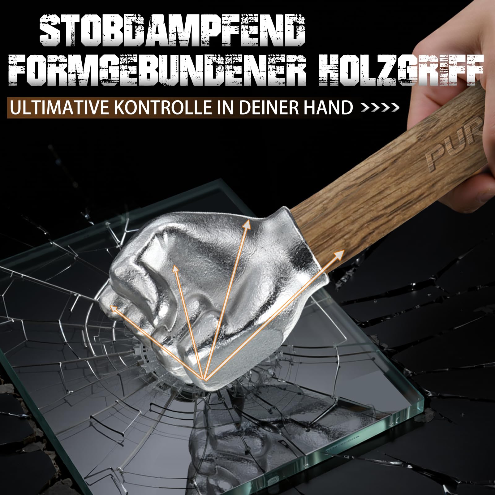 Faust Hämmer mit Holzgriff 0,9 kg - Handhammer in Faustform für DIY, Handwerk & Camping