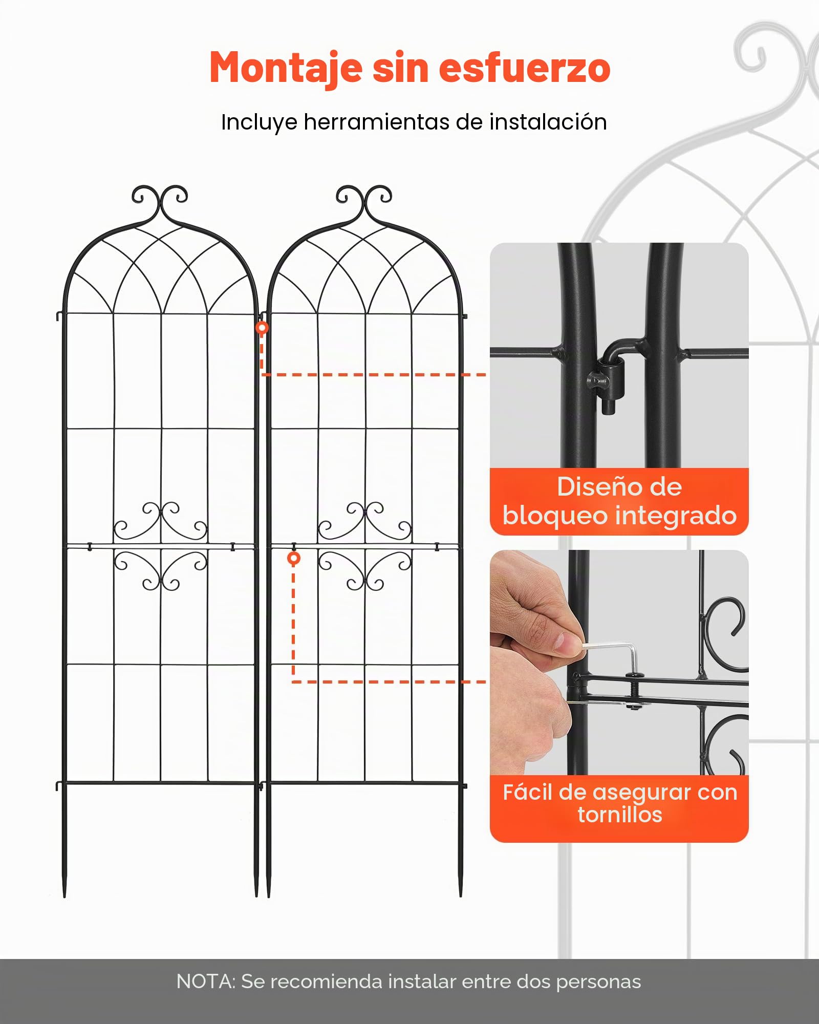 VEVOR Enrejado Metálico para Jardín, 180 x 52,5 cm, Celosías de Jardín, Paquete de 2 Piezas, Soporte para Plantas Trepadoras, con Estacas, Decoración de Diseño Elegante, para Verduras Flores, Negro