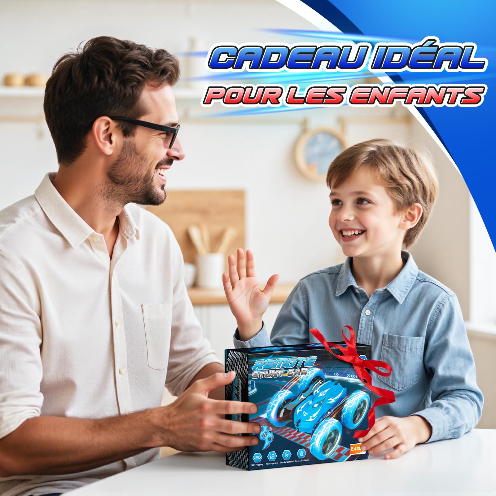 HappyGoLucky Voiture Telecommandé Enfant, 360° Rotation Voiture Télécommandée Monster Truck, 2.4Ghz 4WD Voiture Rc Car Jouet Cadeau Enfant Garcon 3-9 Ans Jeux Exterieur Cadeau Anniversaire