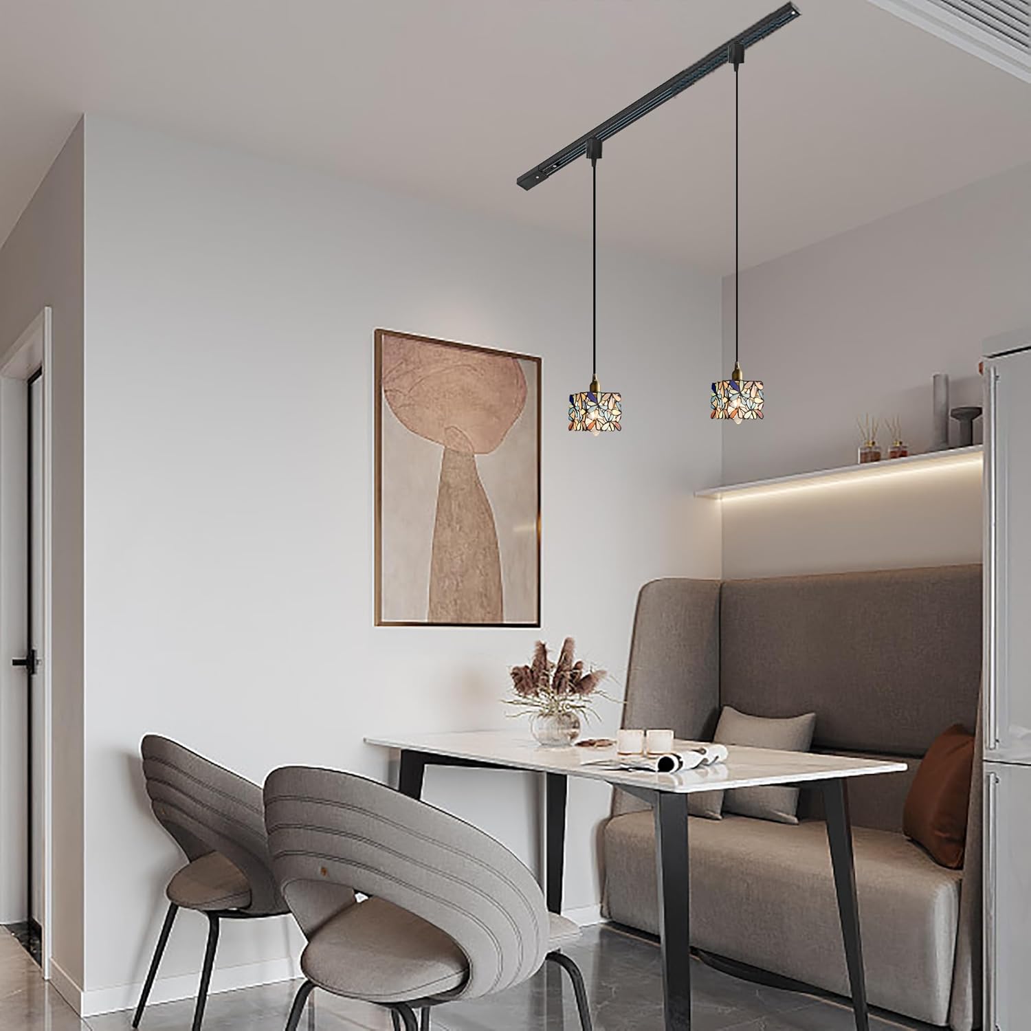 Kiven J-Type Track Lighting Pendants,Modern J Track Pendant Lights with Glass Lampshade,Decorative Track Lighting Fixture for Kitchen Hallway Restaurant Shop,TB3239