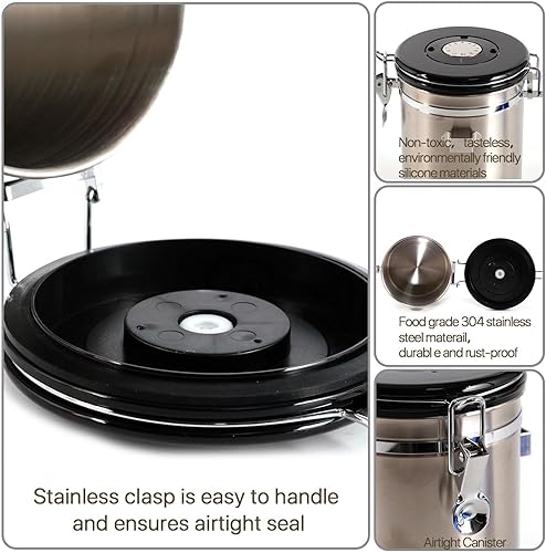 Miniatura 6 de Recipiente de café hermético de 1.8 L, recipiente de almacenamiento de café de 26 onzas, tarro de café hermético de acero inoxidable con cuchara,