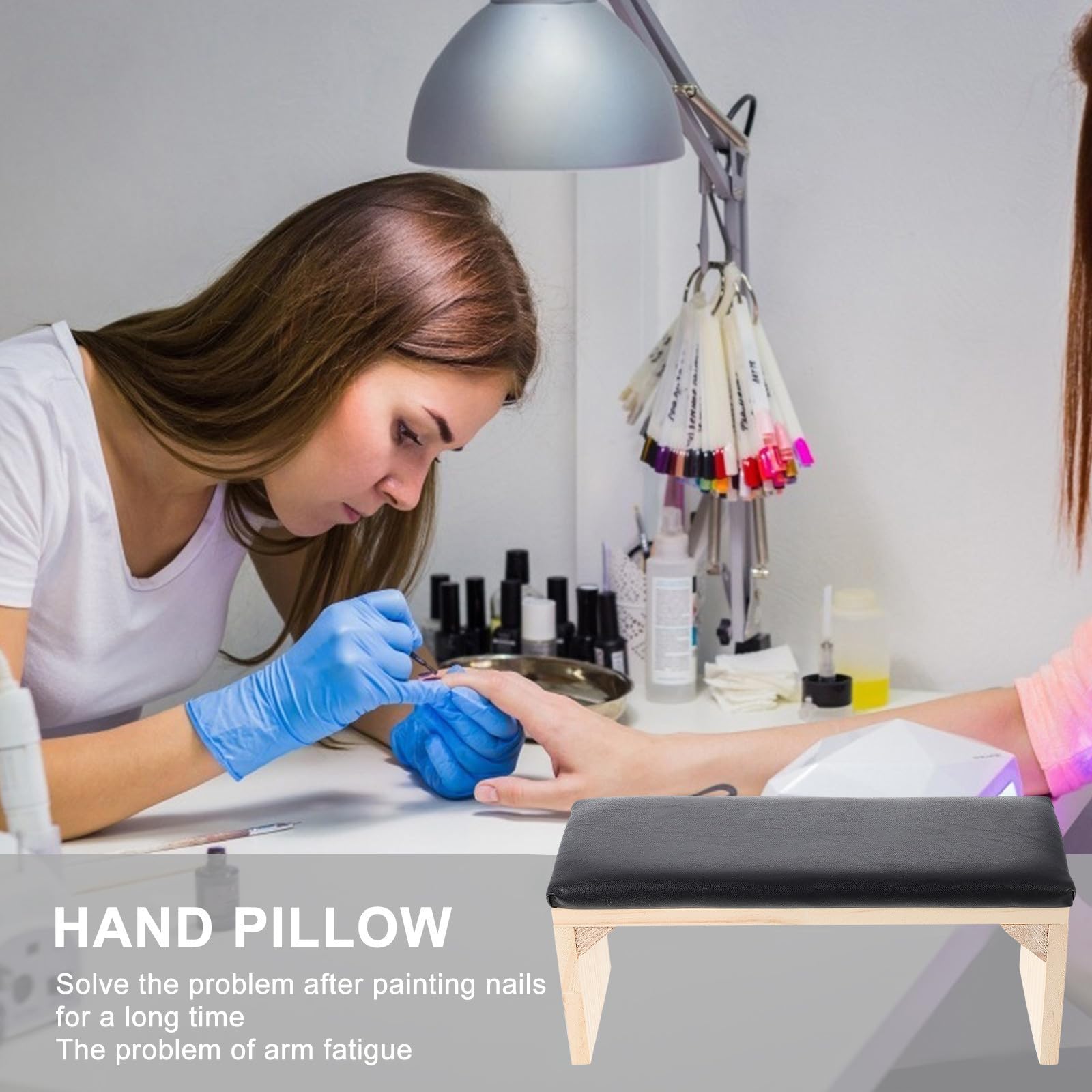 Cojín para Reposamanos de Manicura en Madera y Material Negro, Práctico y Resistente para Entrenamiento y Embellecimiento de Uñas en Salón o Casa