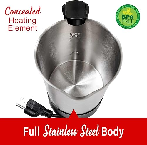 Miniatura 7 de Brentwood KT-1506S Hervidor eléctrico de viaje de acero inoxidable de doble voltaje 110-240v de 20 onzas