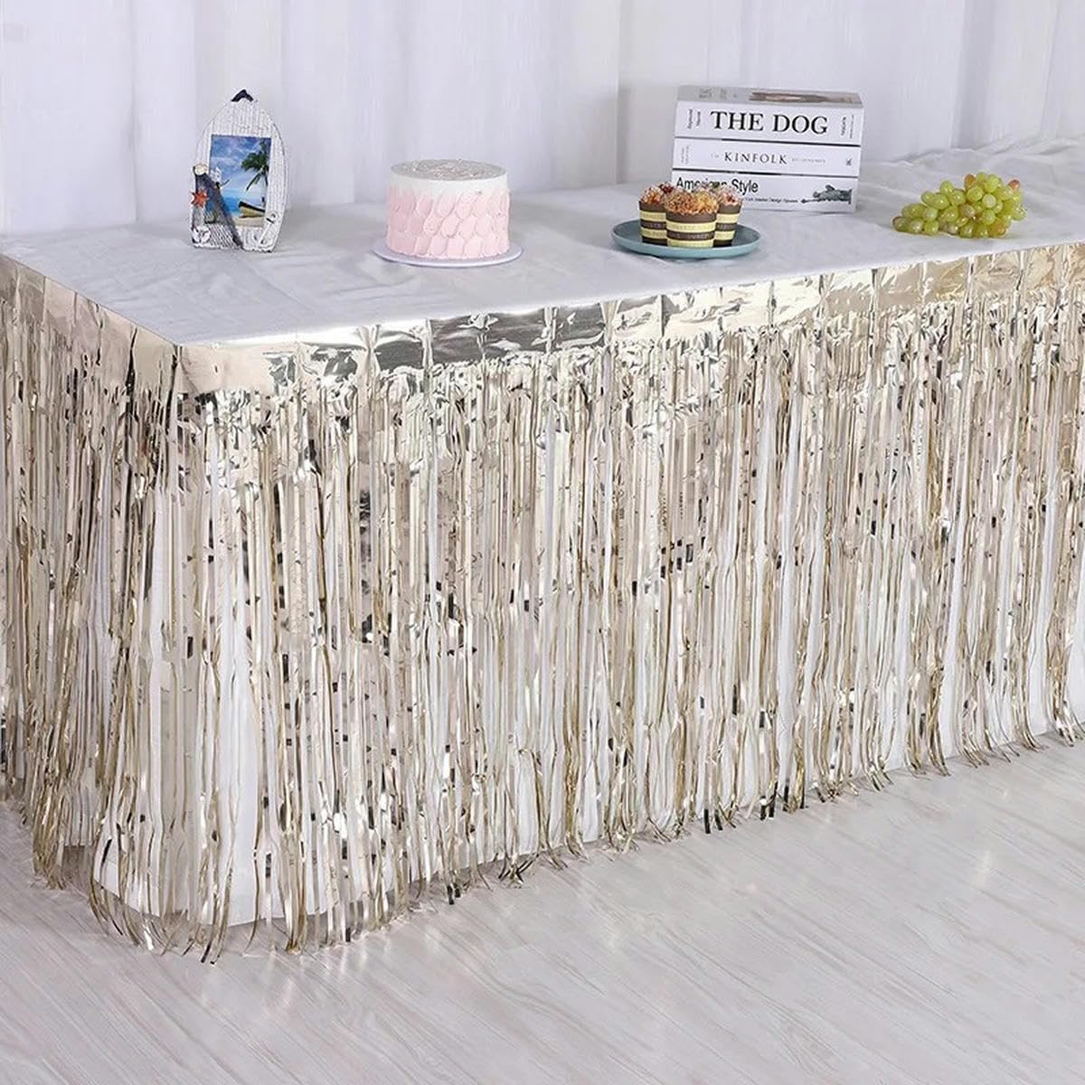 KOPGBM1X2meter Metallic Foil Fringe Table Skirt Gold Tinsel Tutu Table Skirts For Wedding Decoration Rectangle Tables-champ-1X2meter
