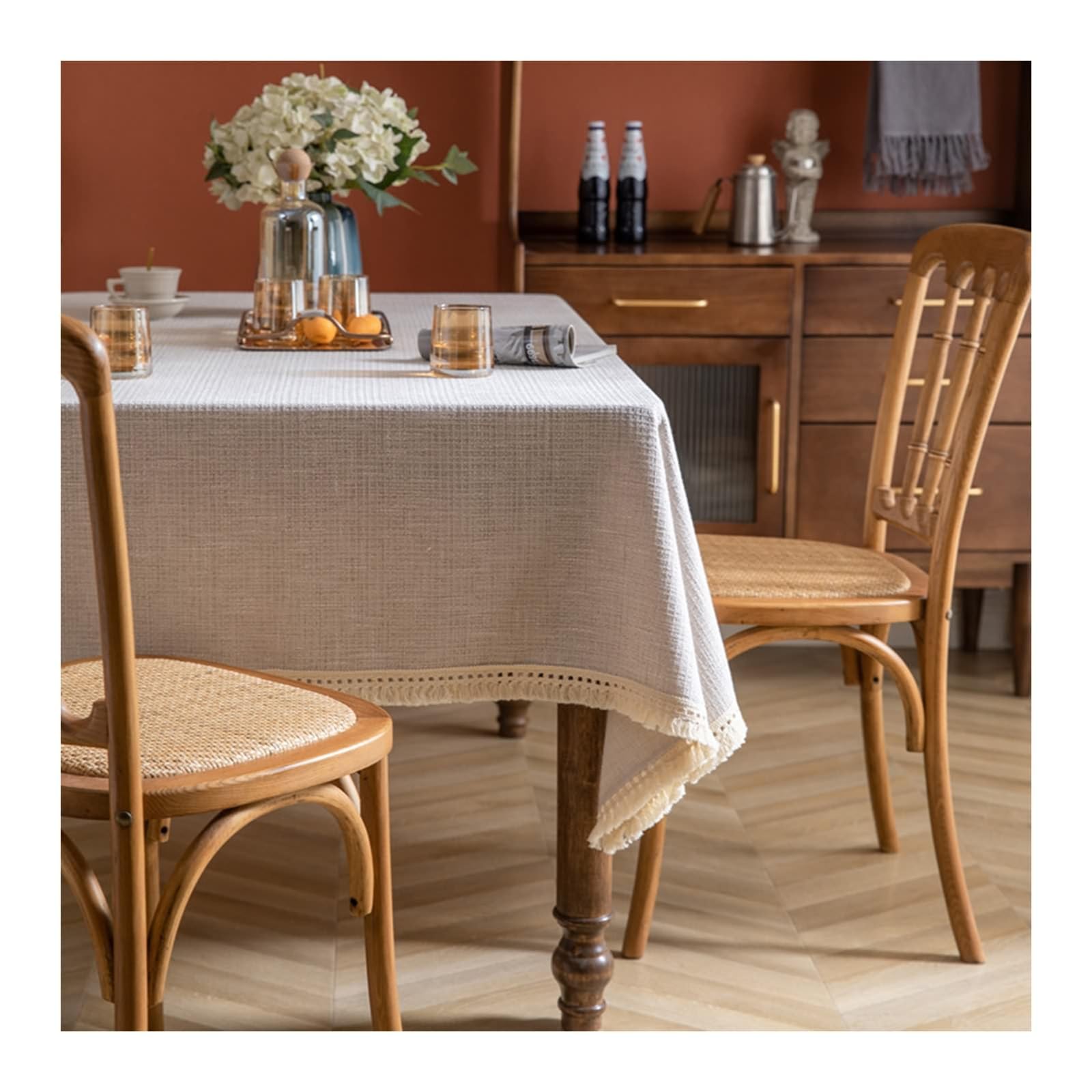 Daesar - Mantel para Mesa Rectangular Cocina,Mantel de Poliéster Color Sólido con Borlas Mantel Beige para Mesa,140x300CM(118x55Inch)