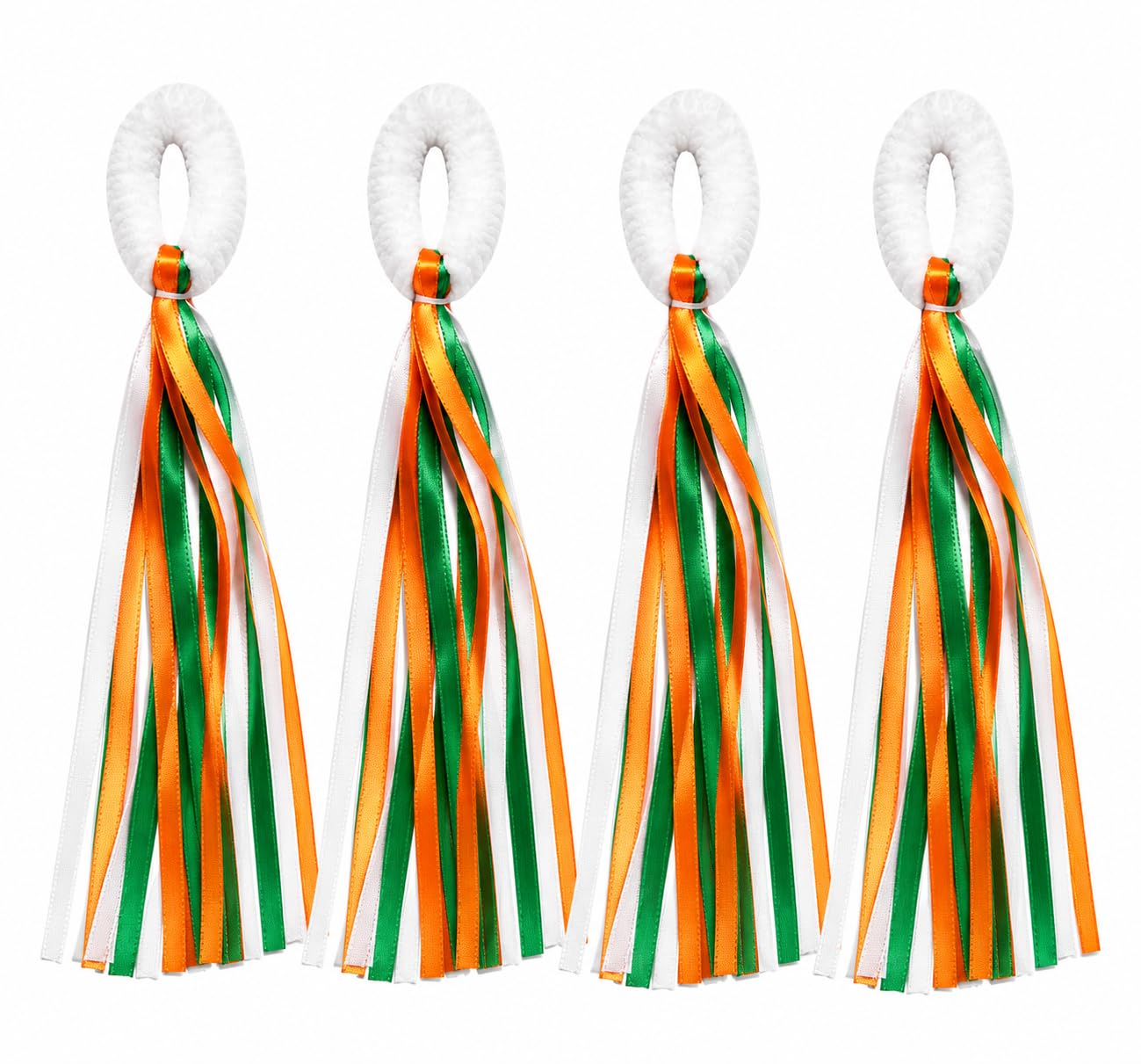 Tricolor Satin Fabric Hair Ribbons | Orange Green White Ponytail Streamers Indian Flag Colors Independence Day, Republic Day Celebration Accessories for Girls & Women (Pack of 4 Ribbon Band)-image-21