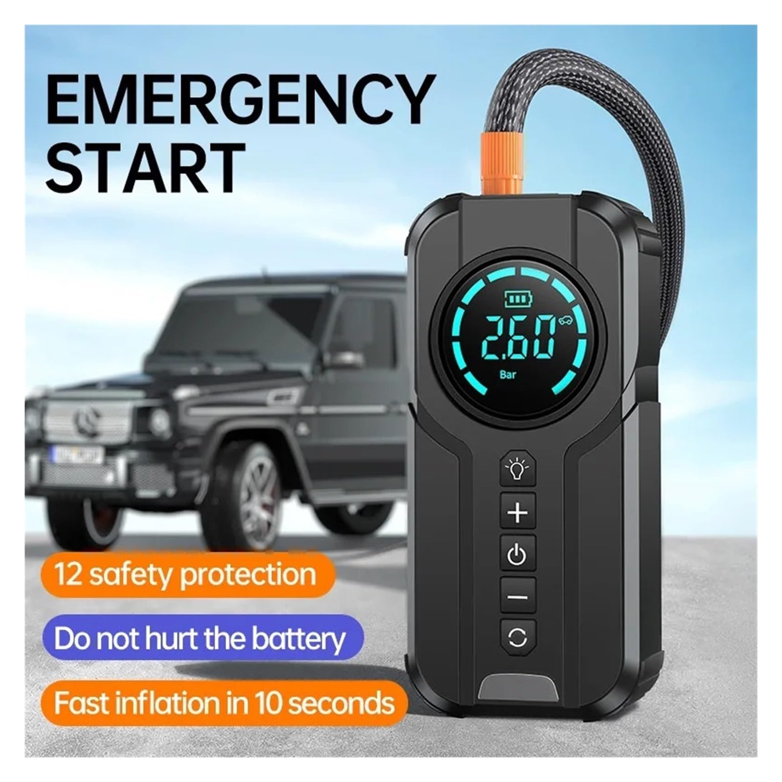 Avviatore di Emergenza for Auto Pompa d'Aria Compressore Portatile Gonfiatore for Pneumatici Multifunzione Batteria Automatico con Borsa in Eva Inflazione Istantanea
