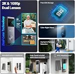 EZVIZ Wired or Wireless Battery Powered Video Doorbell Dual Camera with Chime, 2K Dual Lenses, Free 32G Storage, Human Motion Detection, Weatherproof, Color Night Vision, Alexa/Google| EP3x Pro Kit