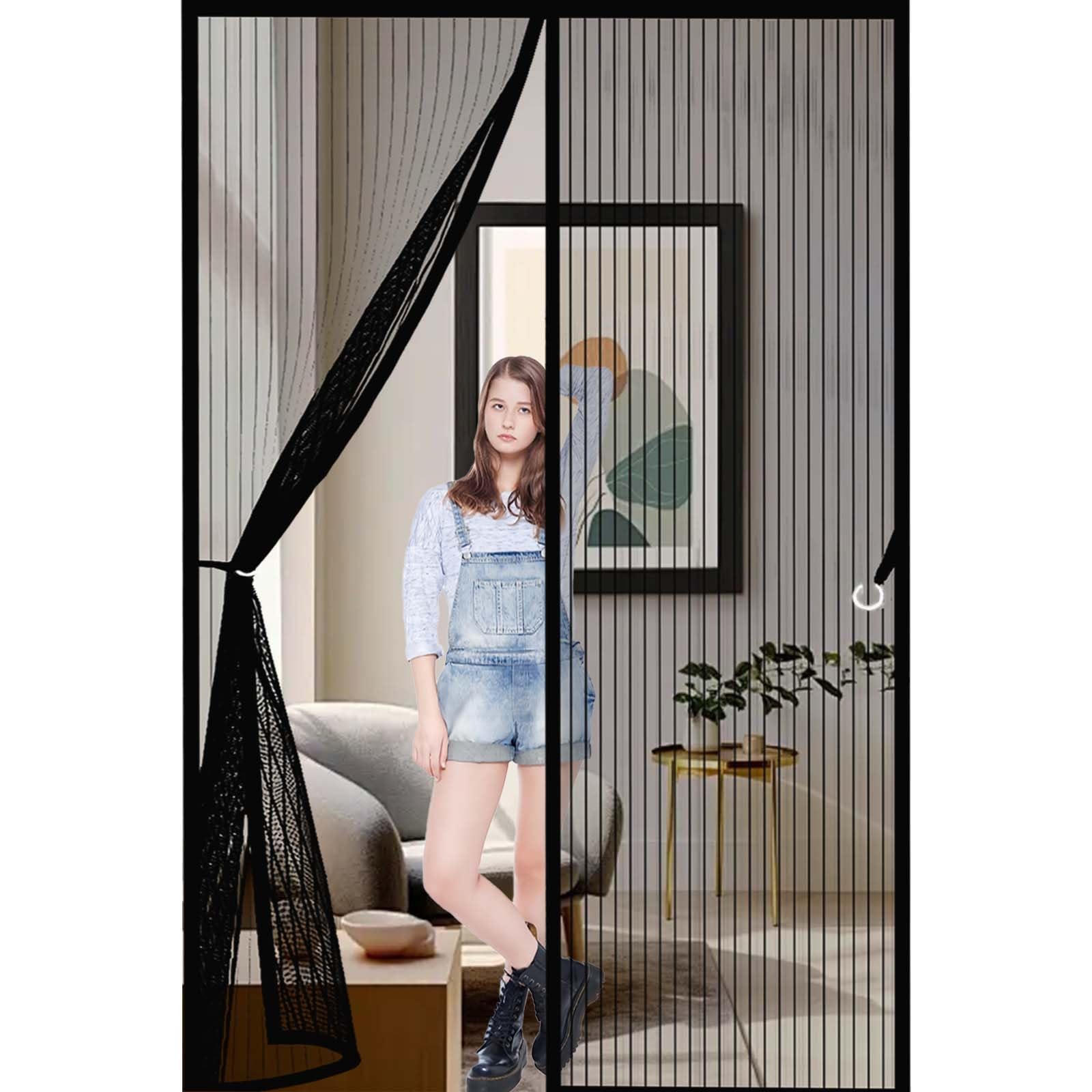 Fly Nets 130x195cm(WidthxHigh) Durable, Keeps Bugs Out, Kid and Pet Friendly Magnet Fly Screen Door Insect Protection Lets Fresh Air in, Hundreds of Sizes, Black
